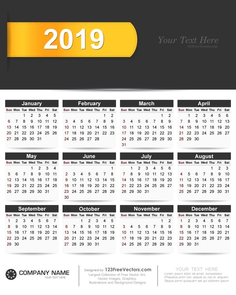 2019 Calendar Vector Free Download | Vector Free, Vector