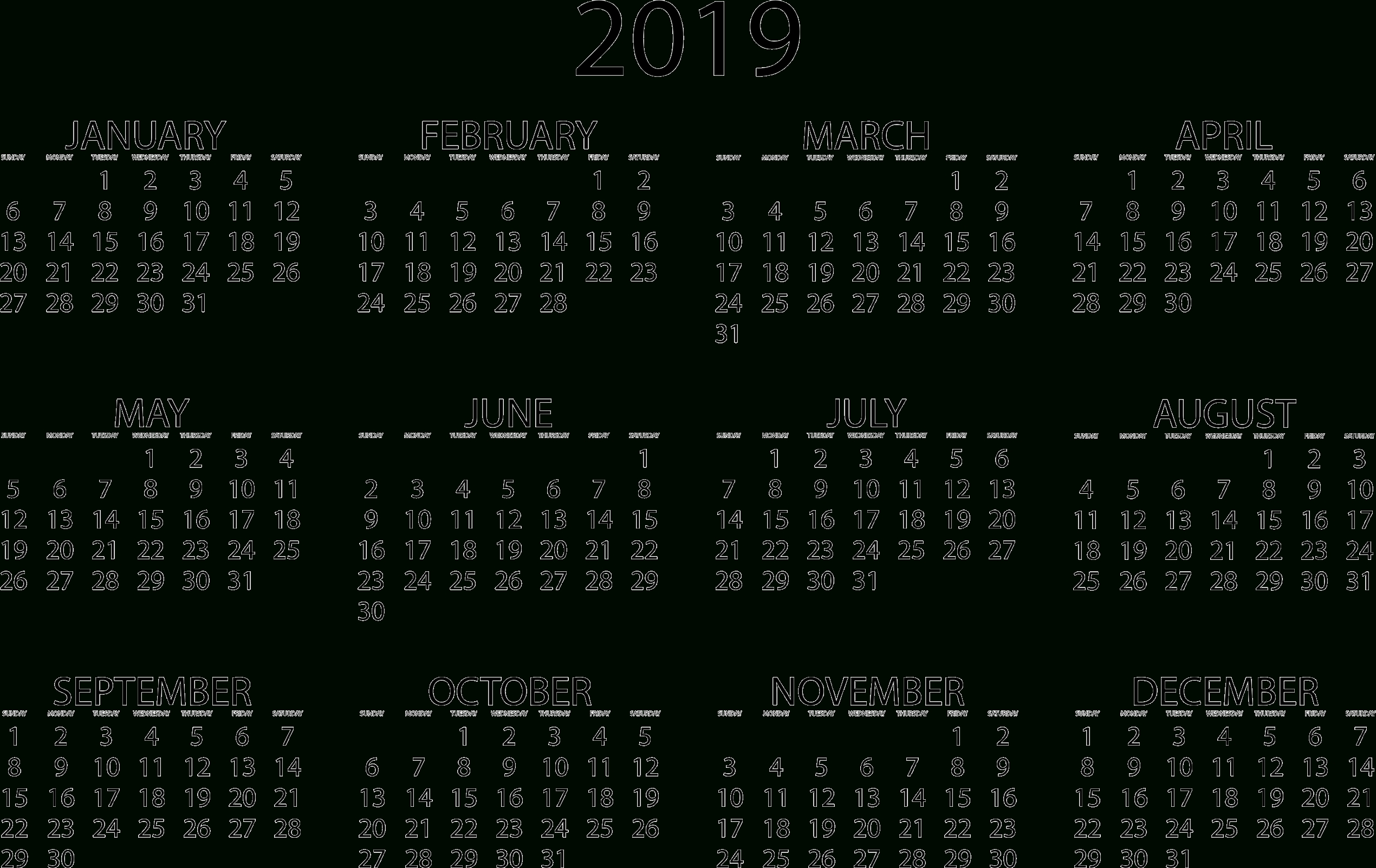 2019 Calendars Download Pdf Templates