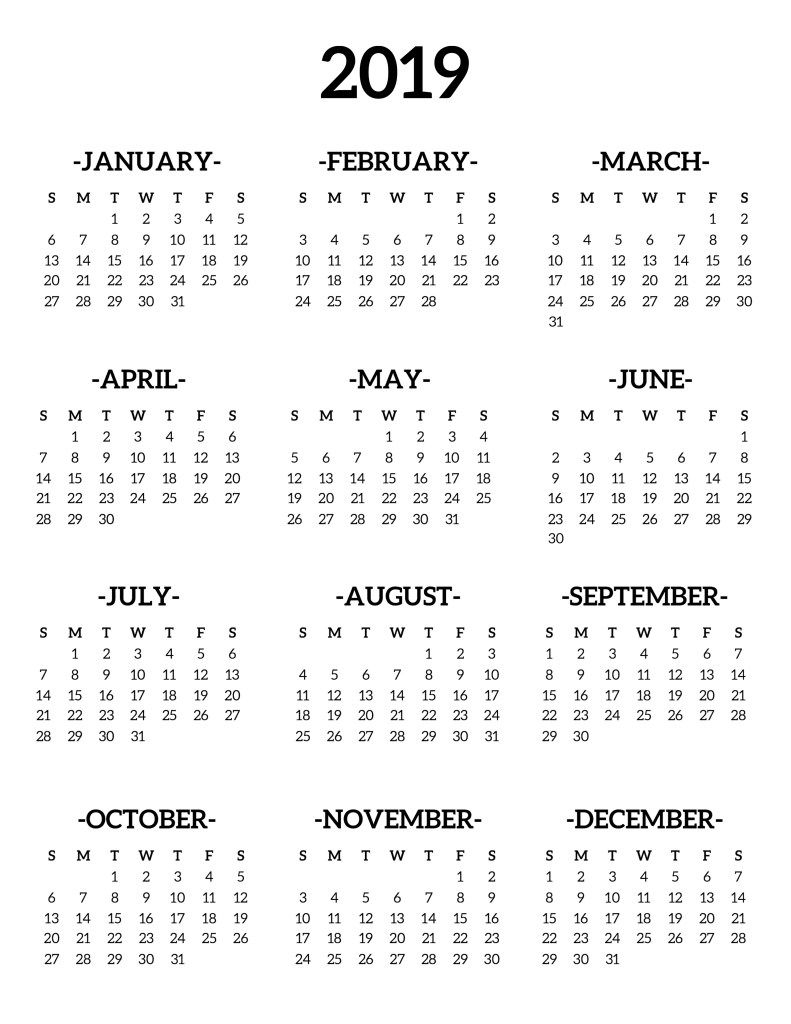 2019-Desk-Calendar-One-Page | Calendar 2019 Printable, Print