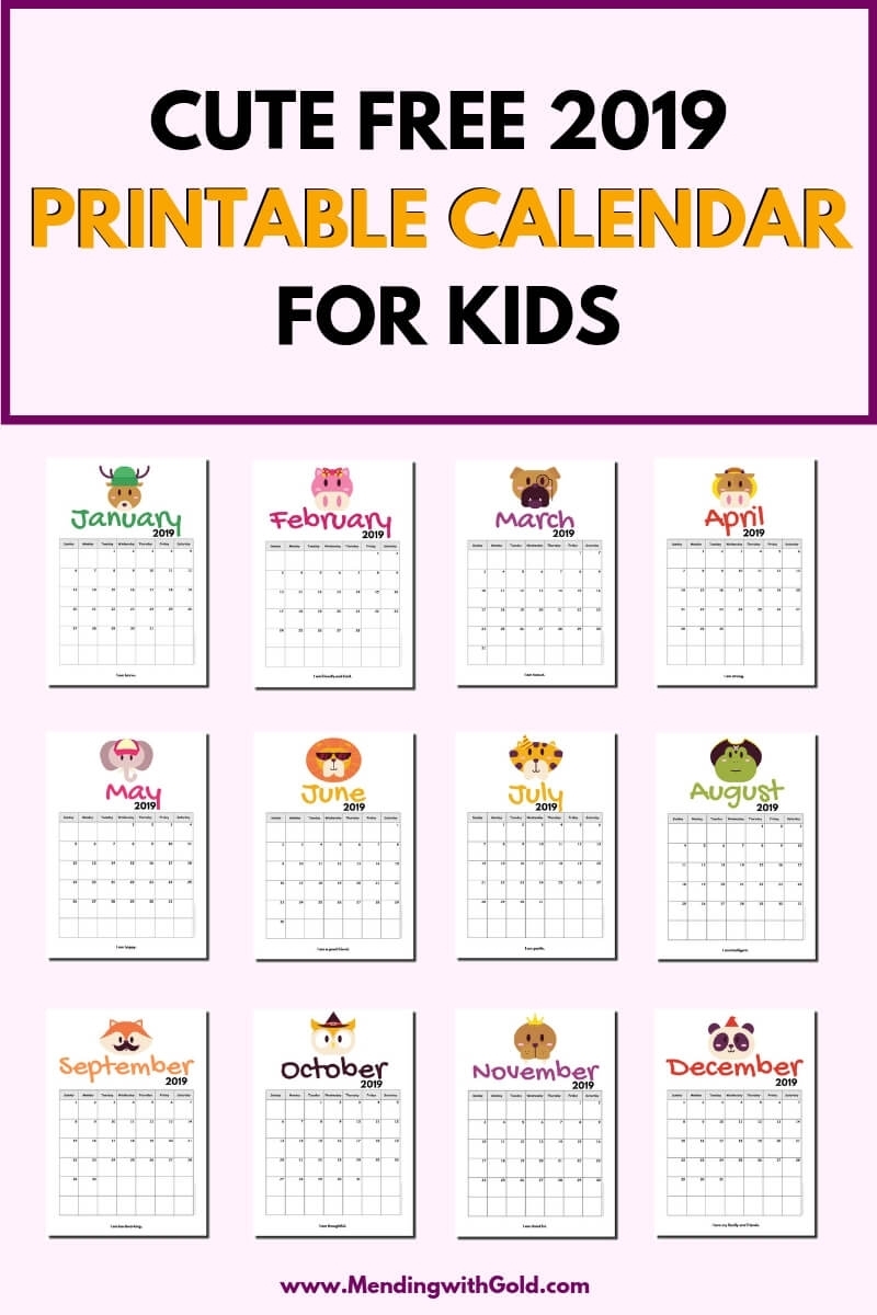 2019 Free Printable Calendar For Kids (&#039;cause Children Love