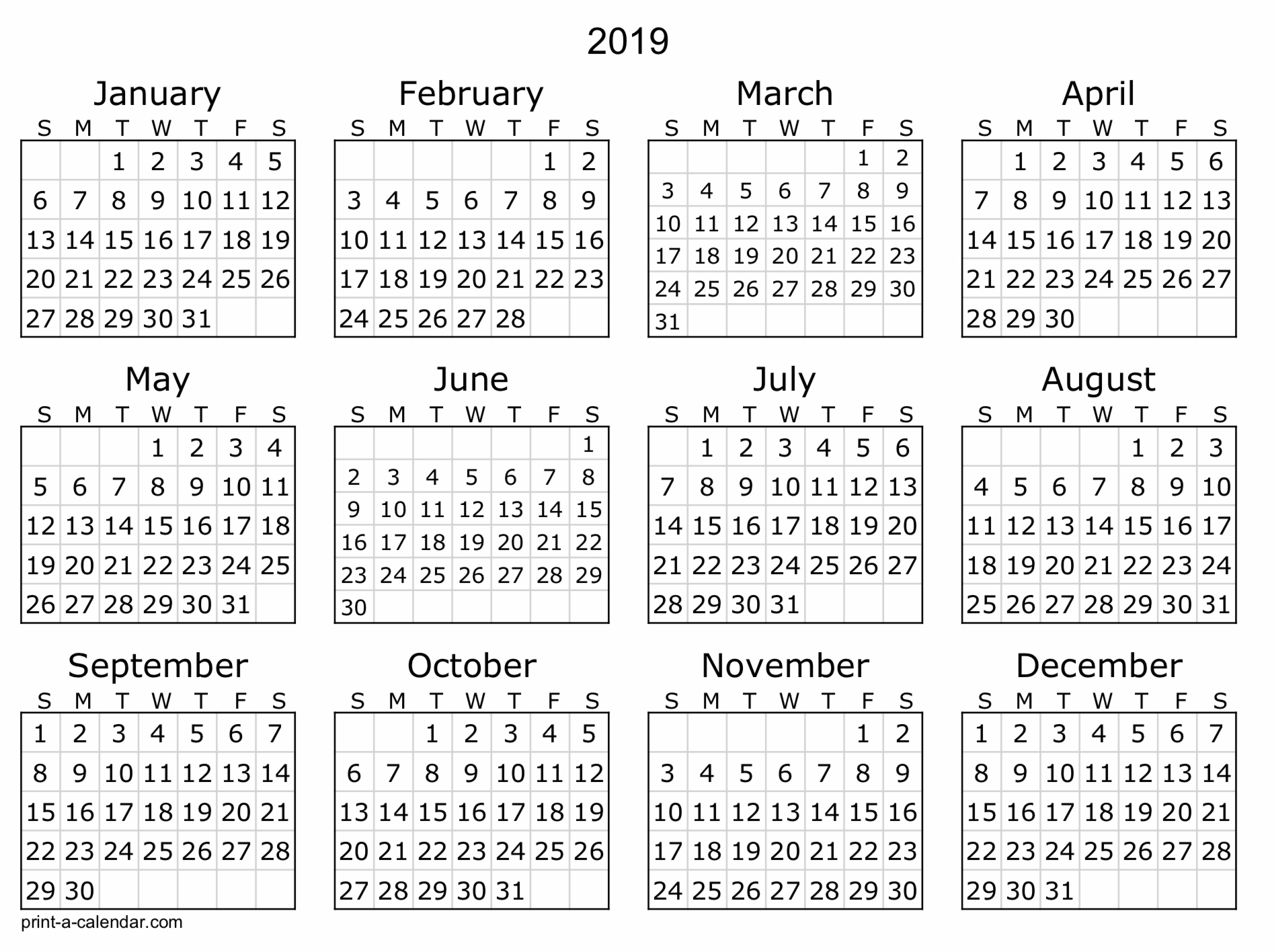 Months Of The Year Calendar Printables 2020 Example Full Year Calendar Designed For Printing 2785