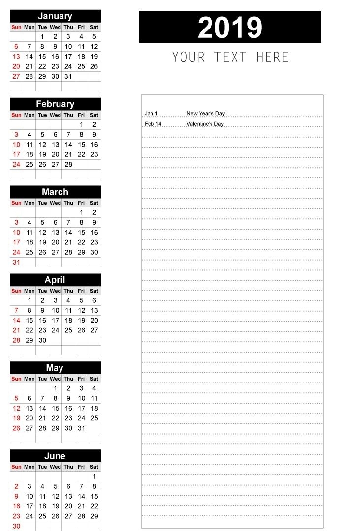 2019 Half Yearly Calendar | Yearly Calendar, Monthly