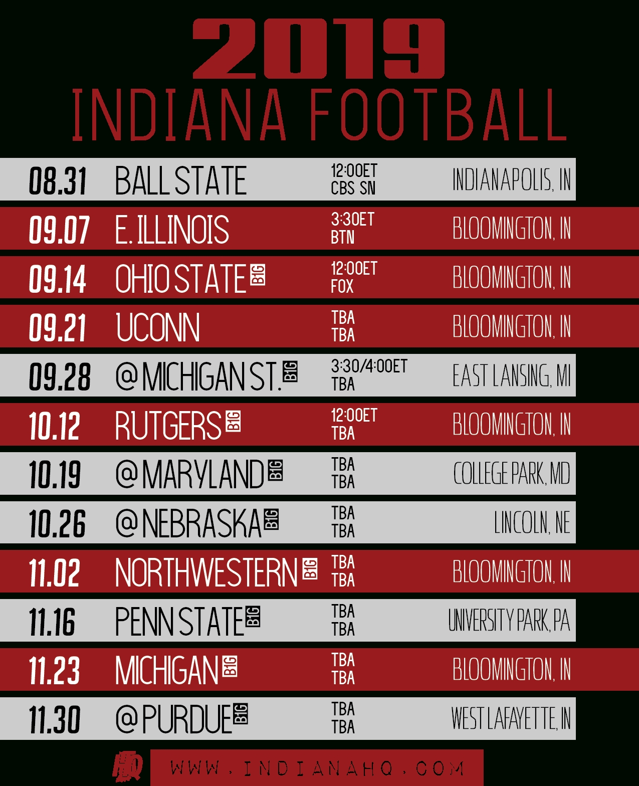 2019 Indiana Football Schedule (Printable) - Indianahq