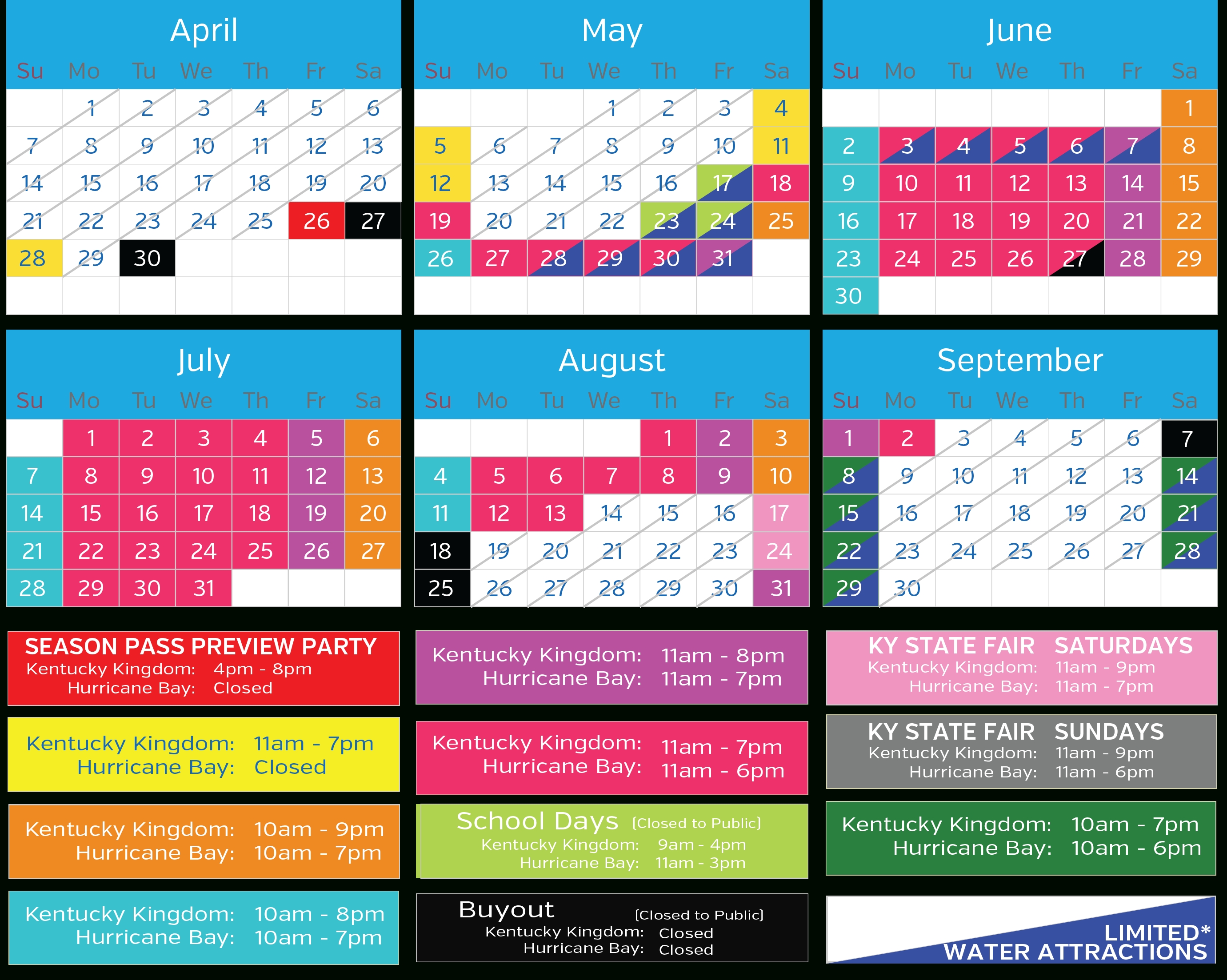 2019 Operating Calendar :: Kentucky Kingdom And Hurricane Bay