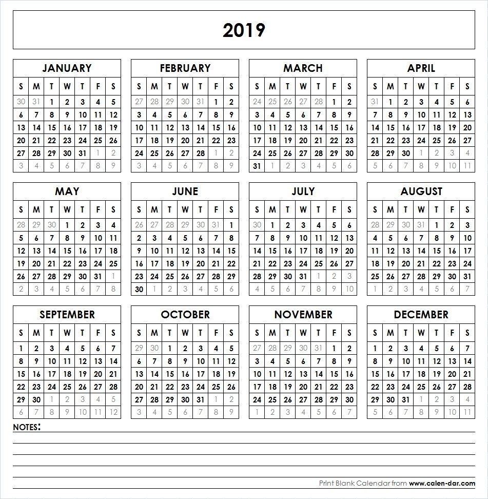 2019 Printable Calendar | Calendar 2019 Printable, Yearly
