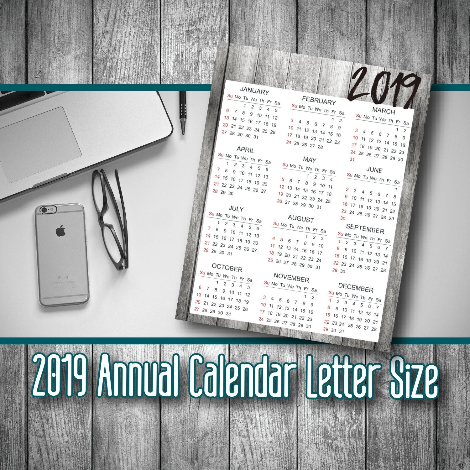 2019 Printable, Calendar Download, 2019 Calendar, Printable Calendar,  Calendar Planner 2019, Yearly Calendar, Digital Calendar