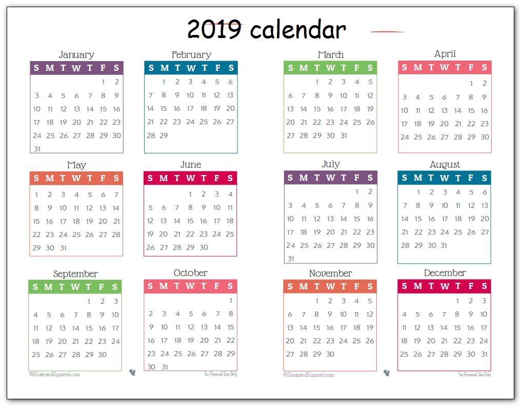 2019 Printable Calendar One Page Cute - Free August 2019