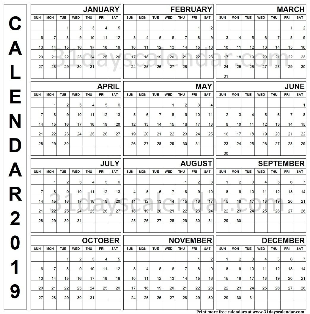 Year Long Calendar On One Page Month Calendar Printable