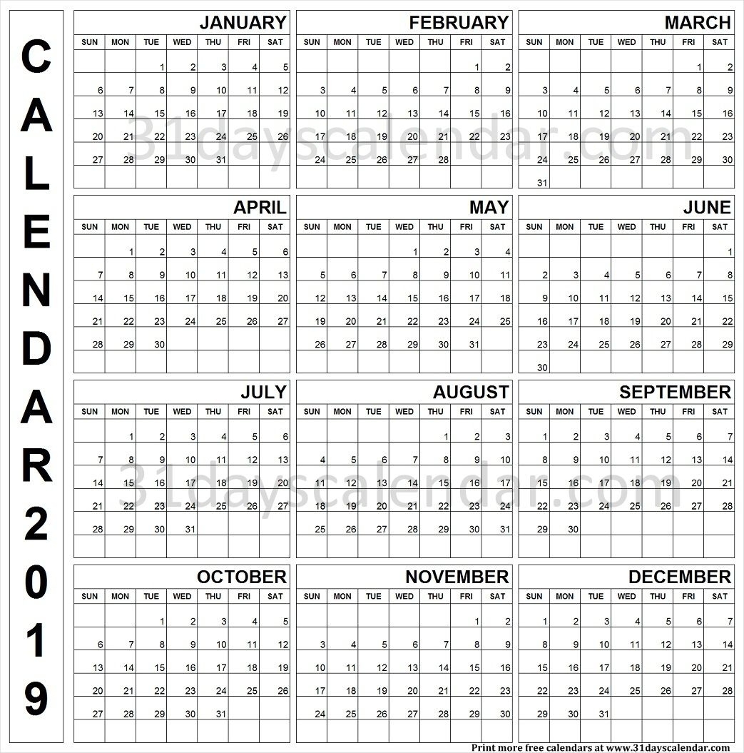 print year calendar one page calendar printables free templates 2019