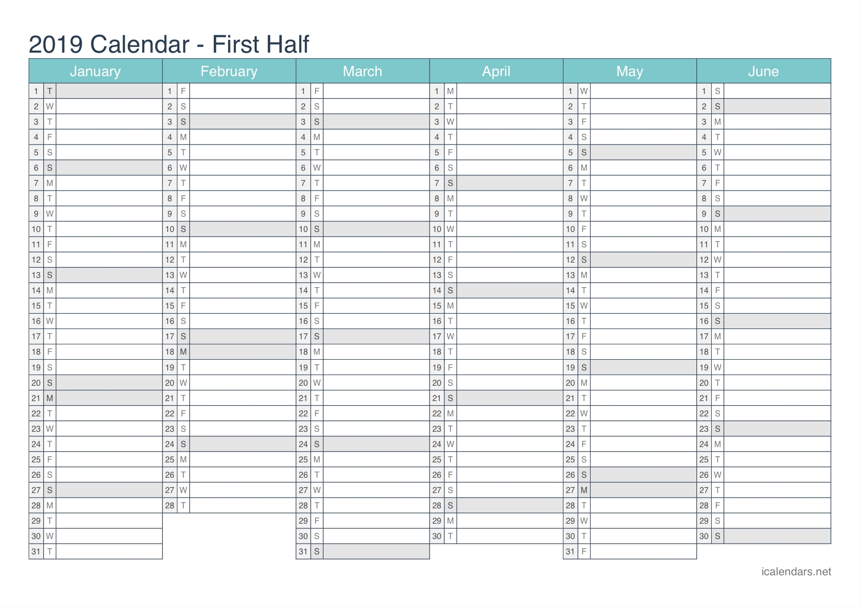 2019 Printable Calendar - Pdf Or Excel - Icalendars