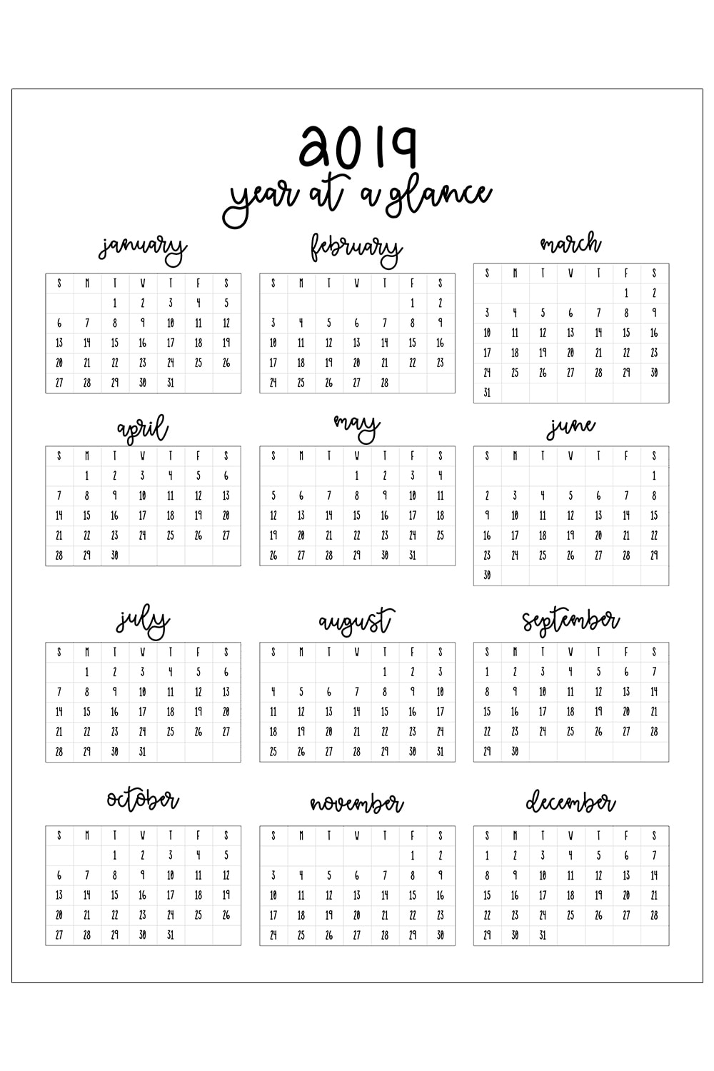 yearly calendar at a glance free printable calendar free printable