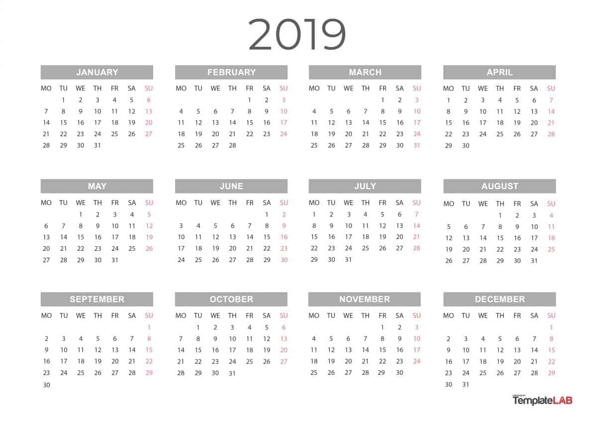 mini calendar 2019 printable