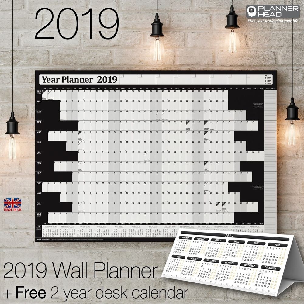 2019 Wall Planner Year Planner Calender Wall Chart✔Black +Free Desktop  Calendar | Ebay