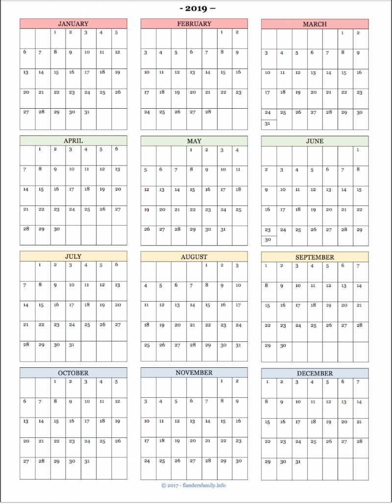 2019 Year-At-A- Glance Calendars And Habit Trackers