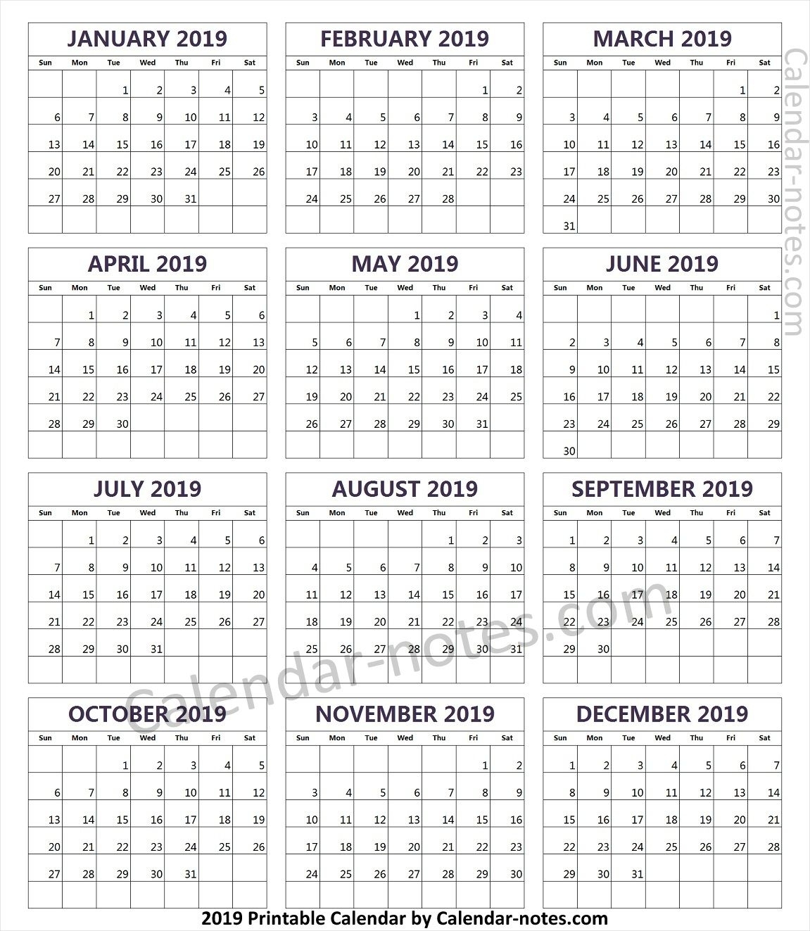 2019 Year Calendar Free | Yearly Calendar 2019 | 2019