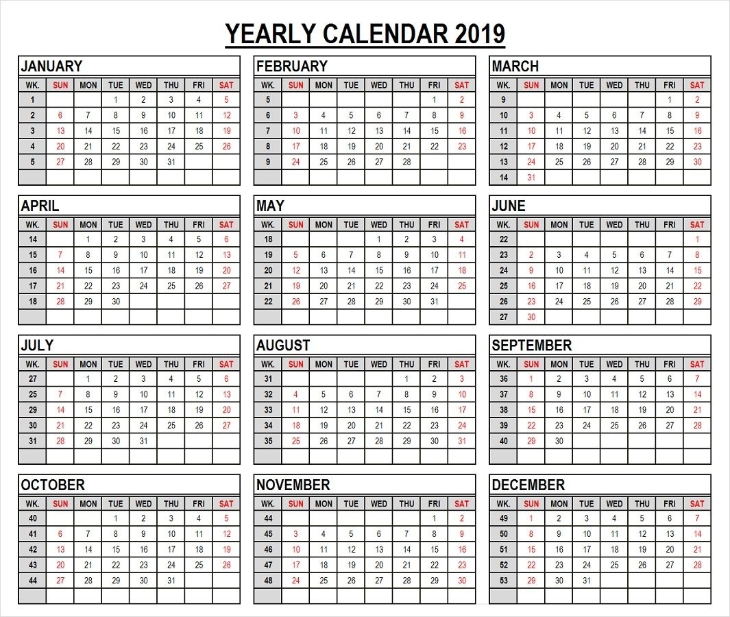 2019 Year Calendar In Weeks | 2019 Calendar, Calendar, Templates