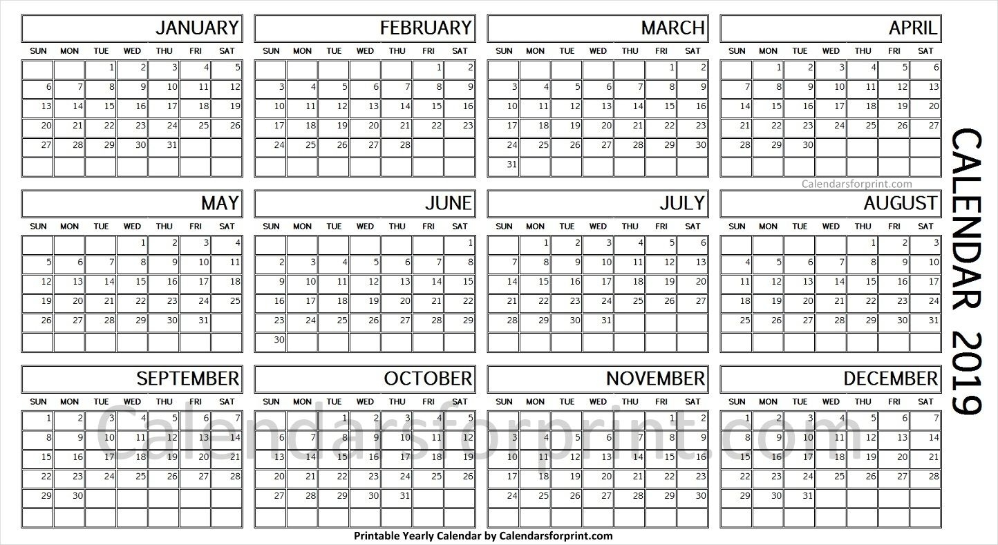 2019 Year Calendar On One Page | Calendar, Yearly Calendar