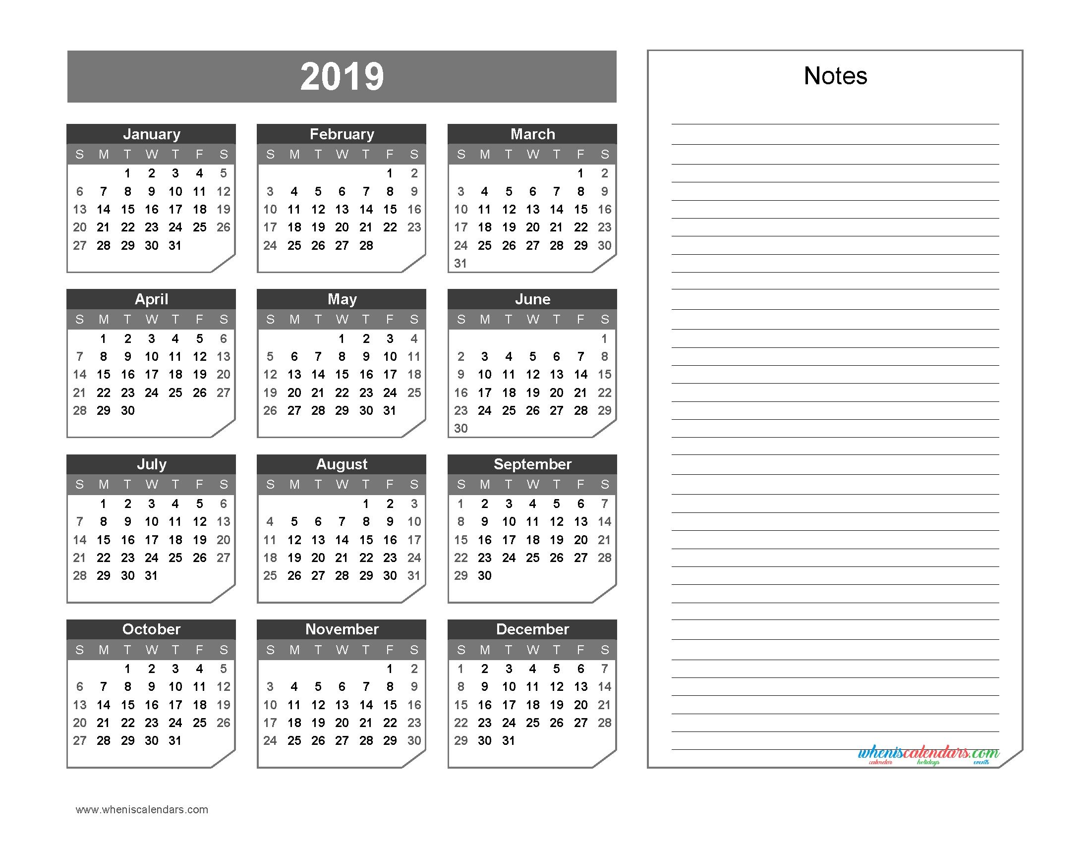 year calendar with notes month calendar printable