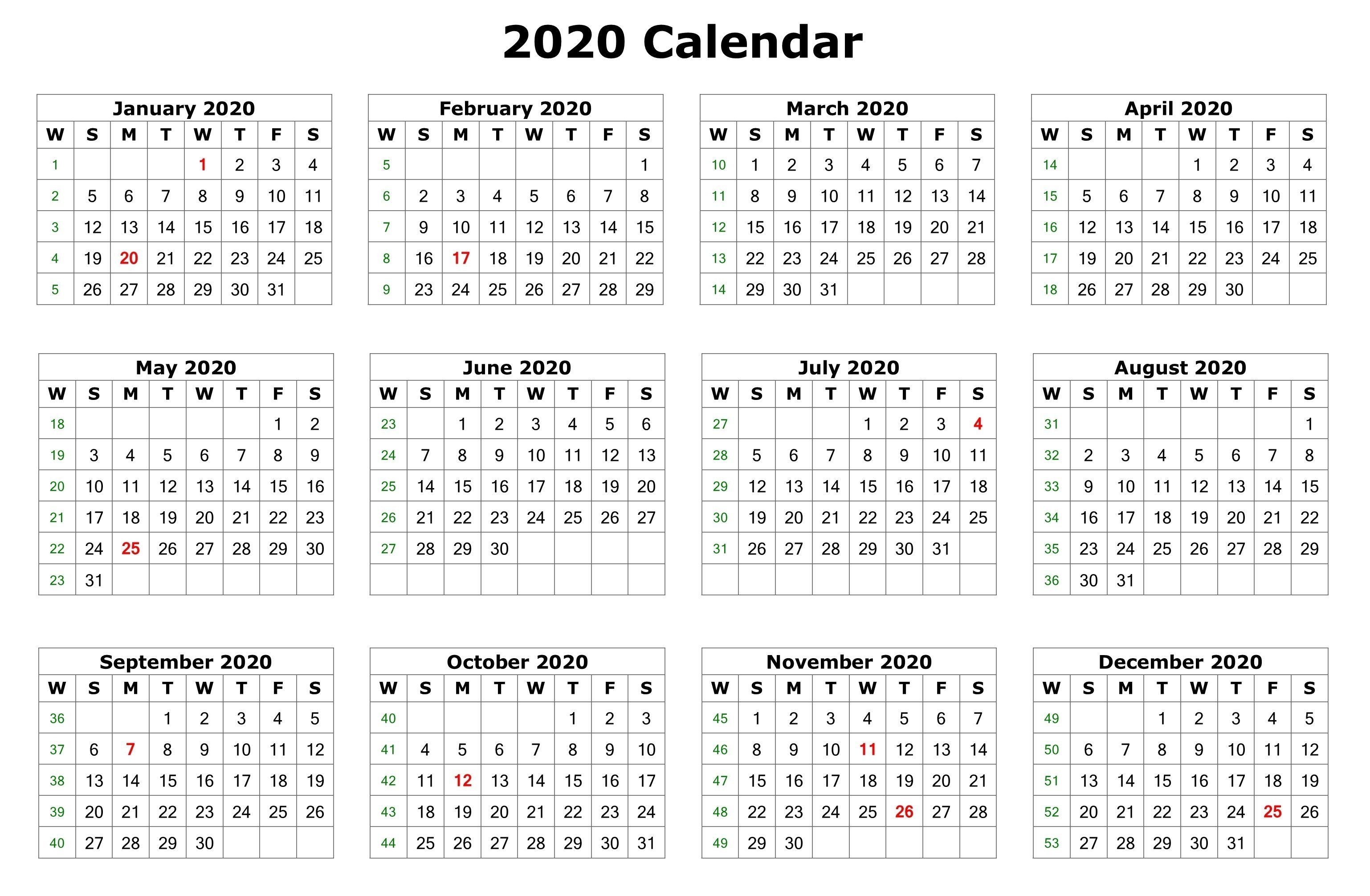 2020 12 Months Calendar Printable | Printable Calendar