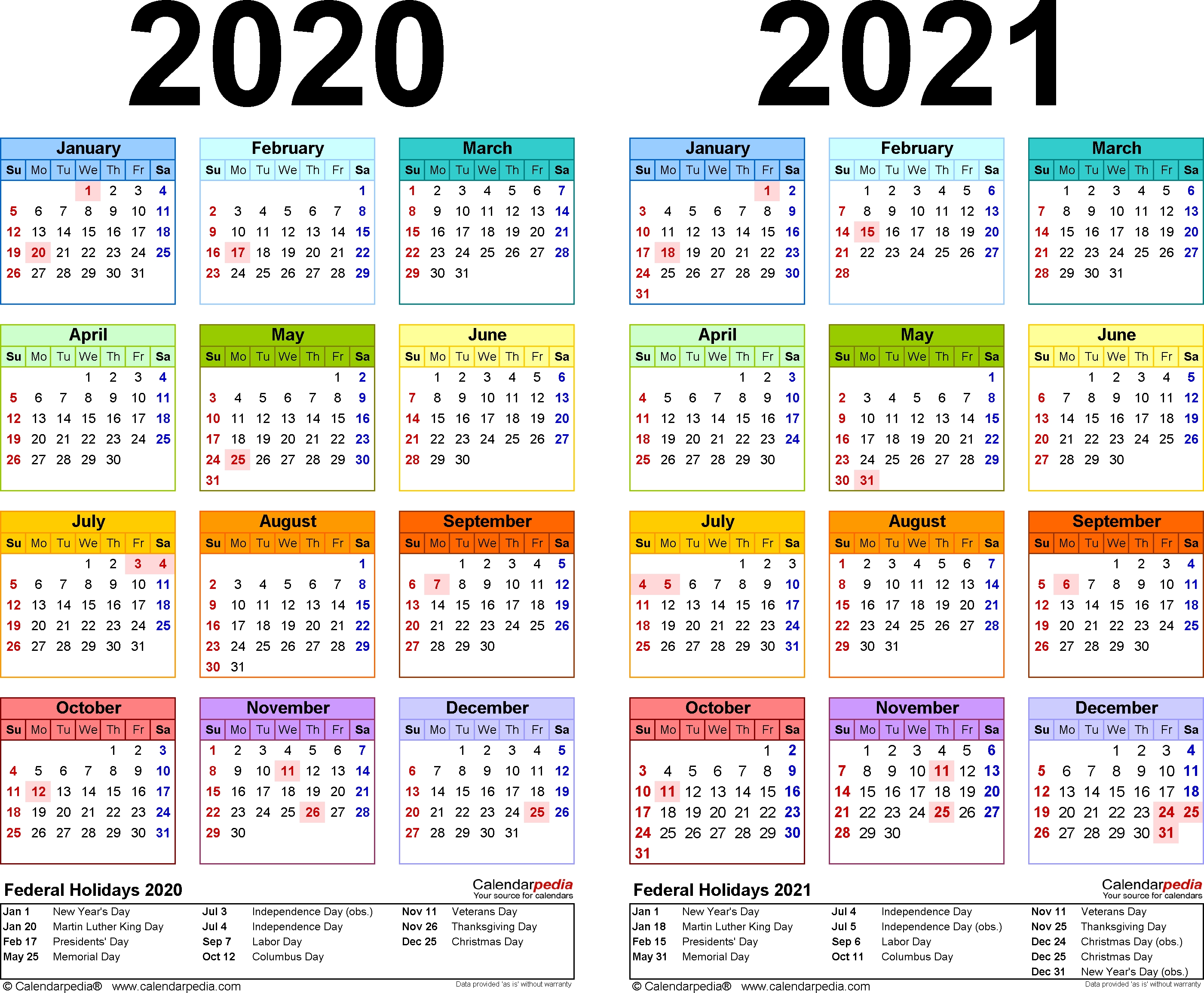 2020-2021 Two Year Calendar - Free Printable Excel Templates