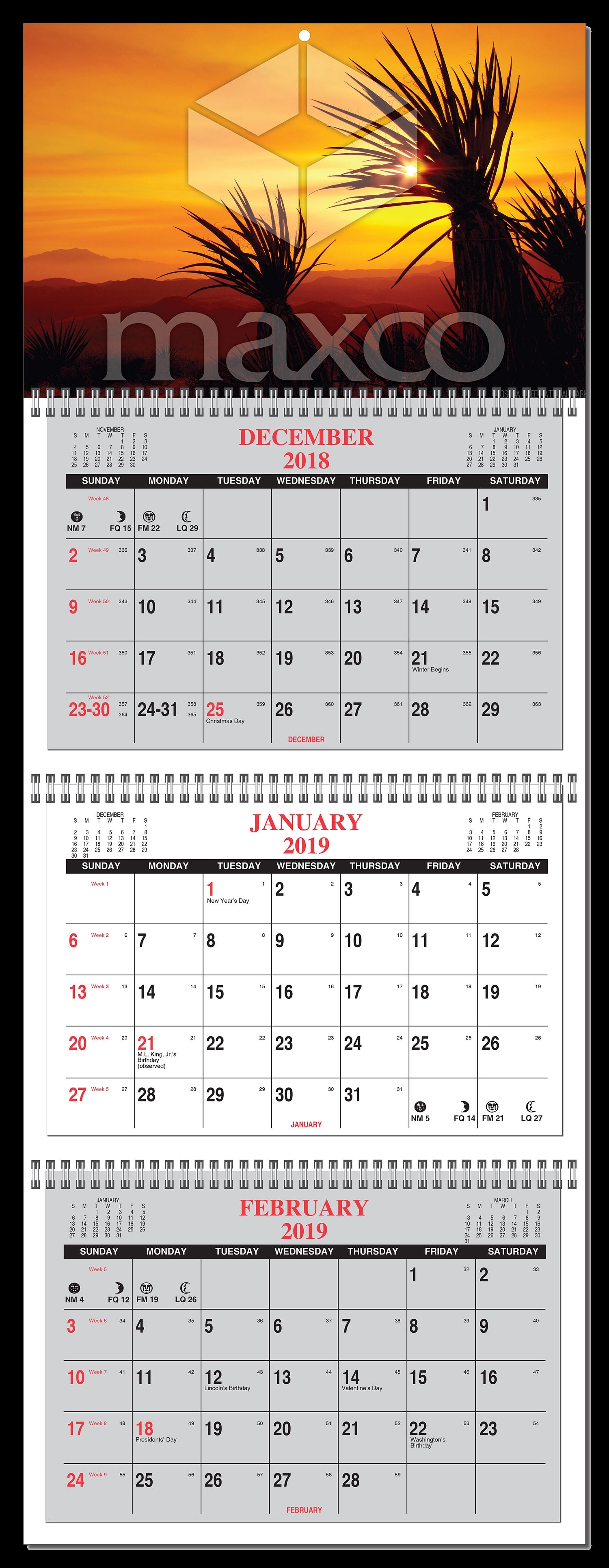 2020 3 Month Calendar At A Glance- 4 Panel W/ Numbered Weeks