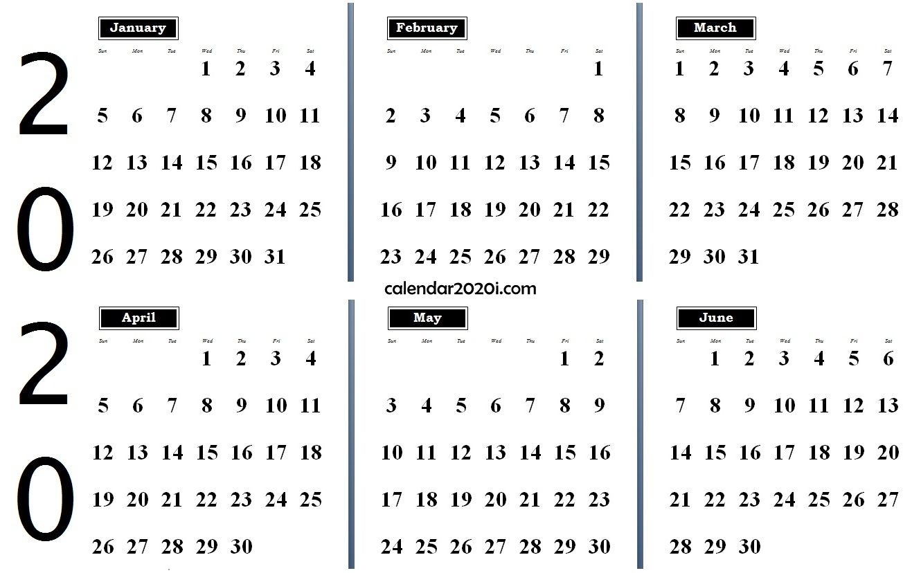2020 6 Months Calendar From January To June | Monthly