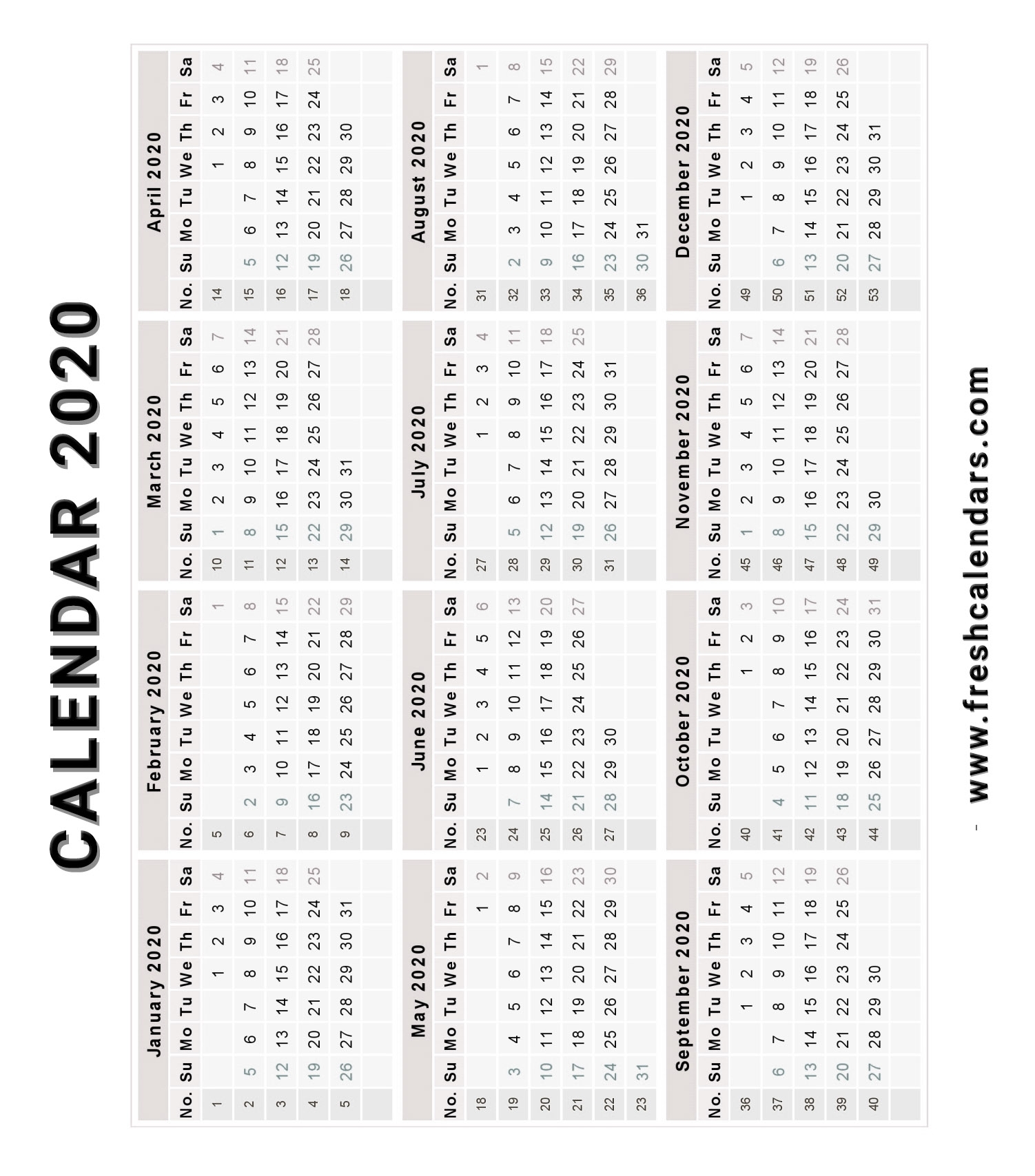 2020 Free Printable Calendars Com