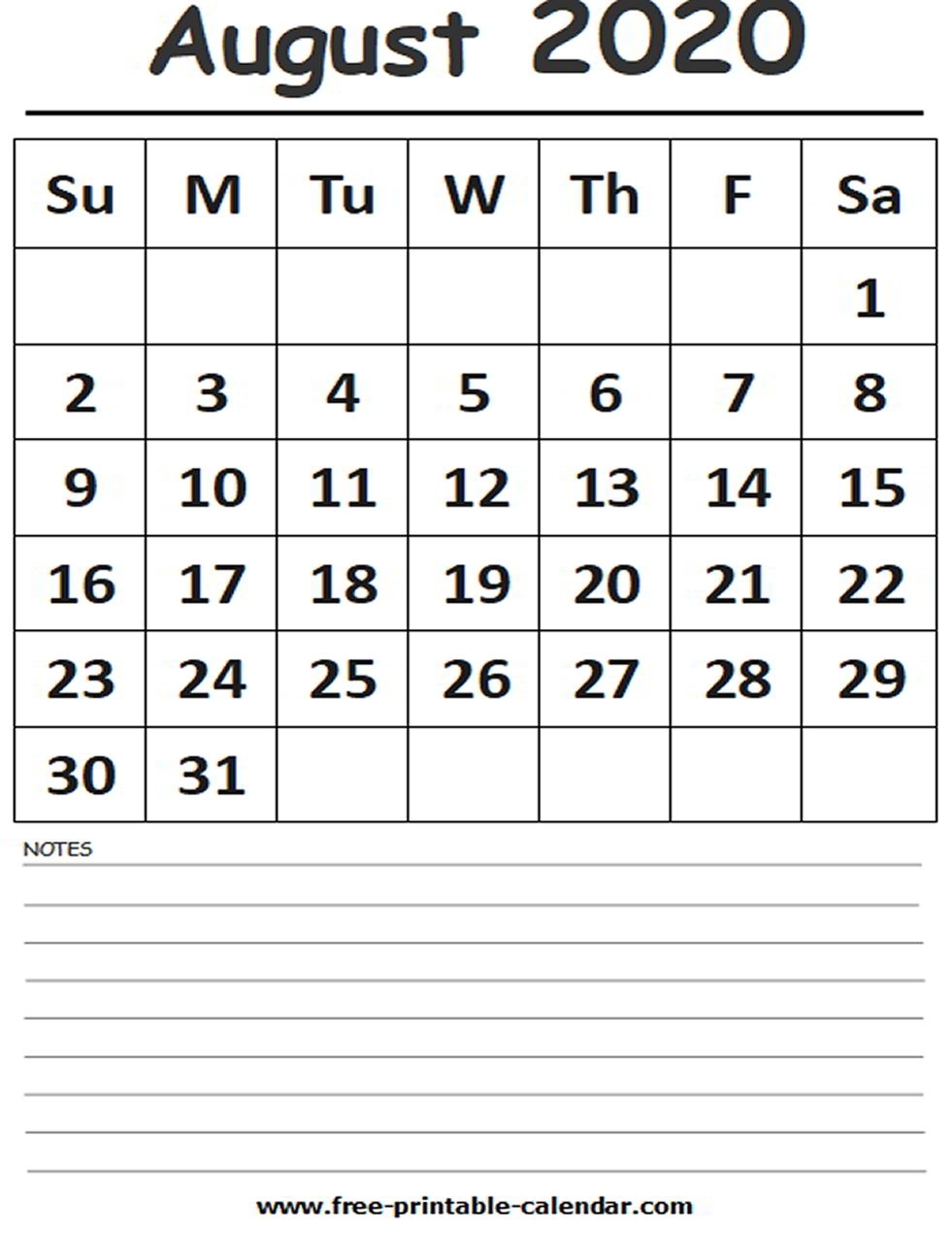 8 August 2020 Calendar | Month Calendar Printable