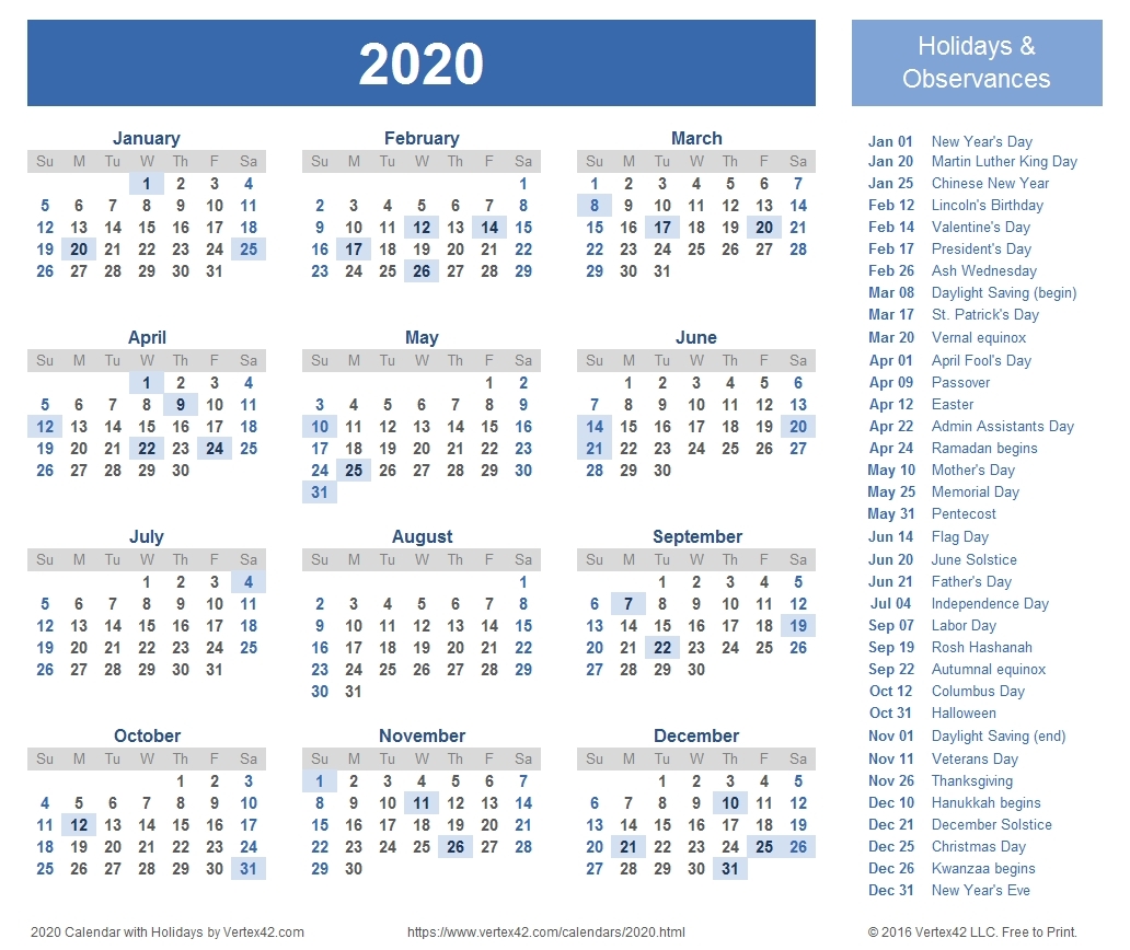 2020 Calendar Excel – Calendar Printable Week