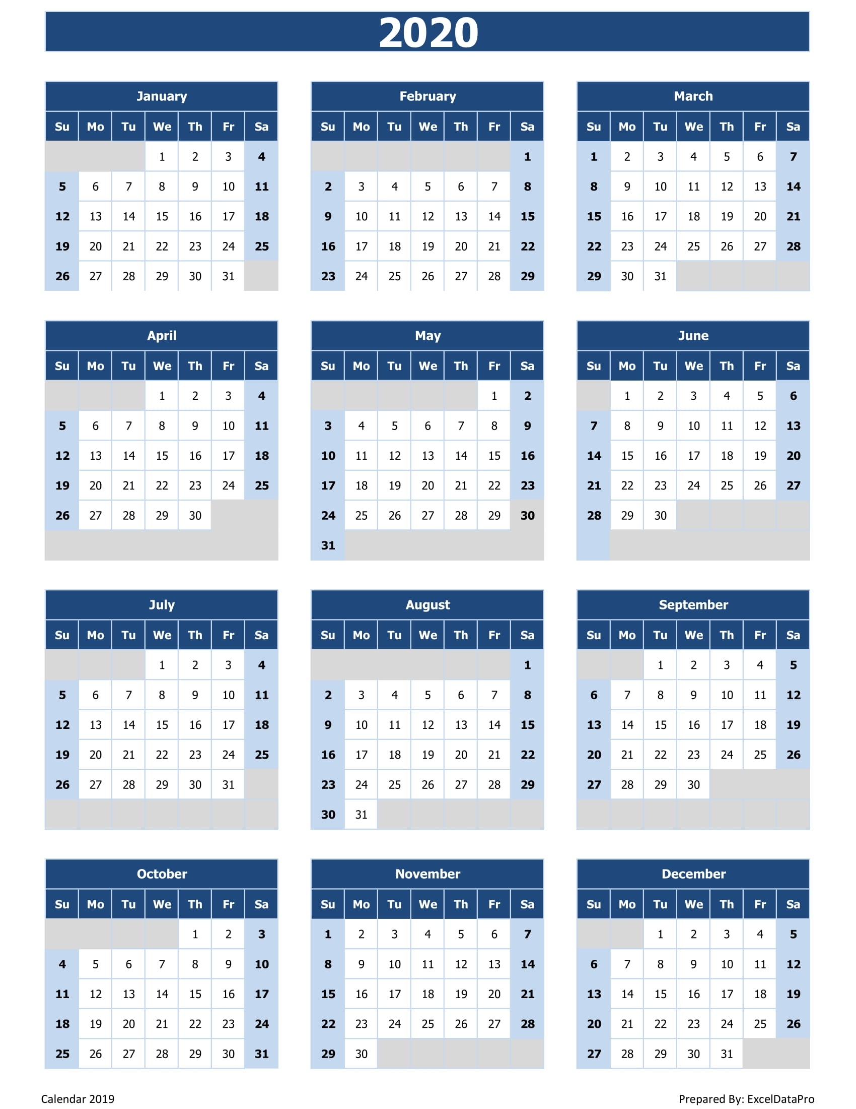 Calendar 2020 Year View Month Calendar Printable