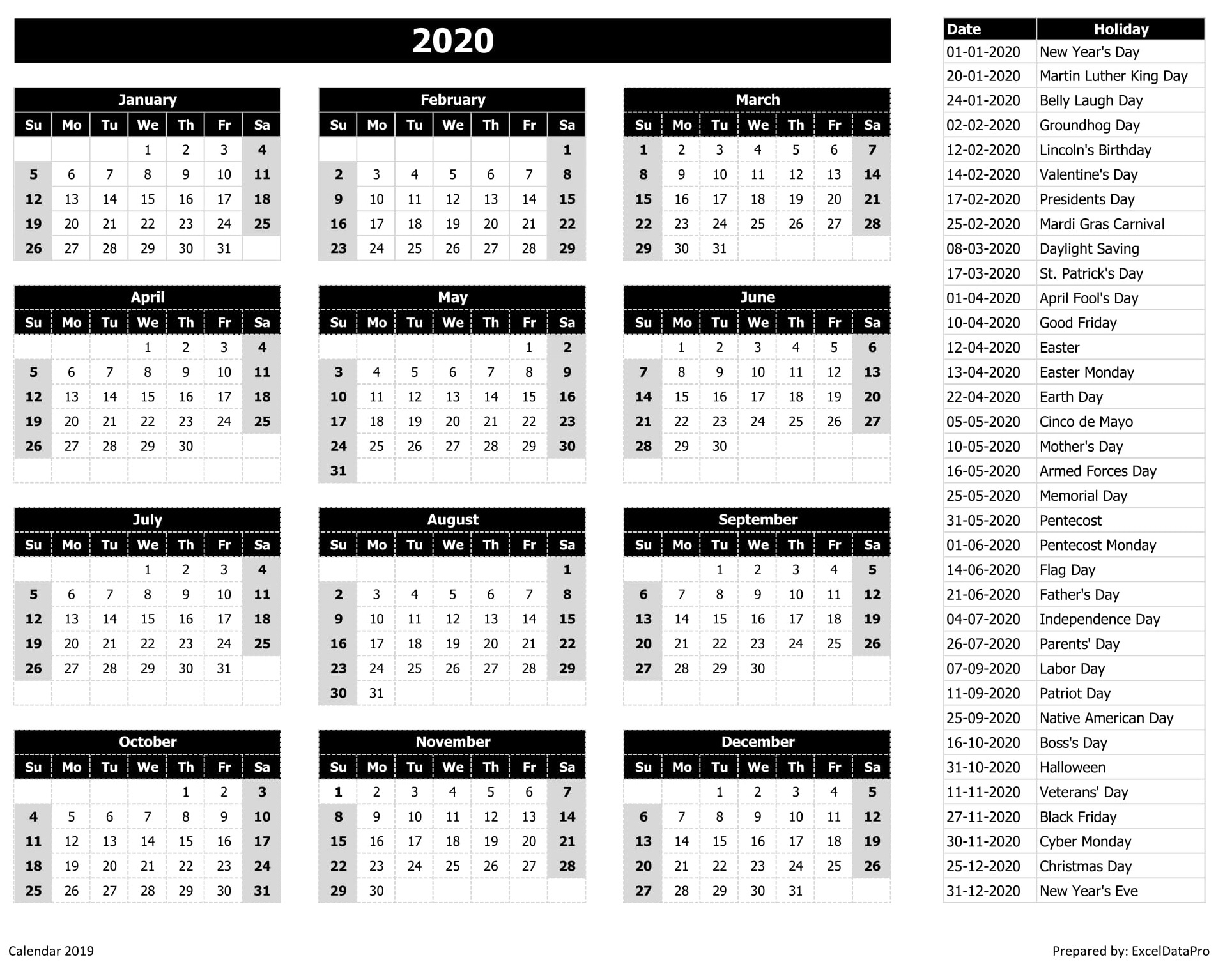 2020 Calendar Festival List – Get Your Calendar Printable