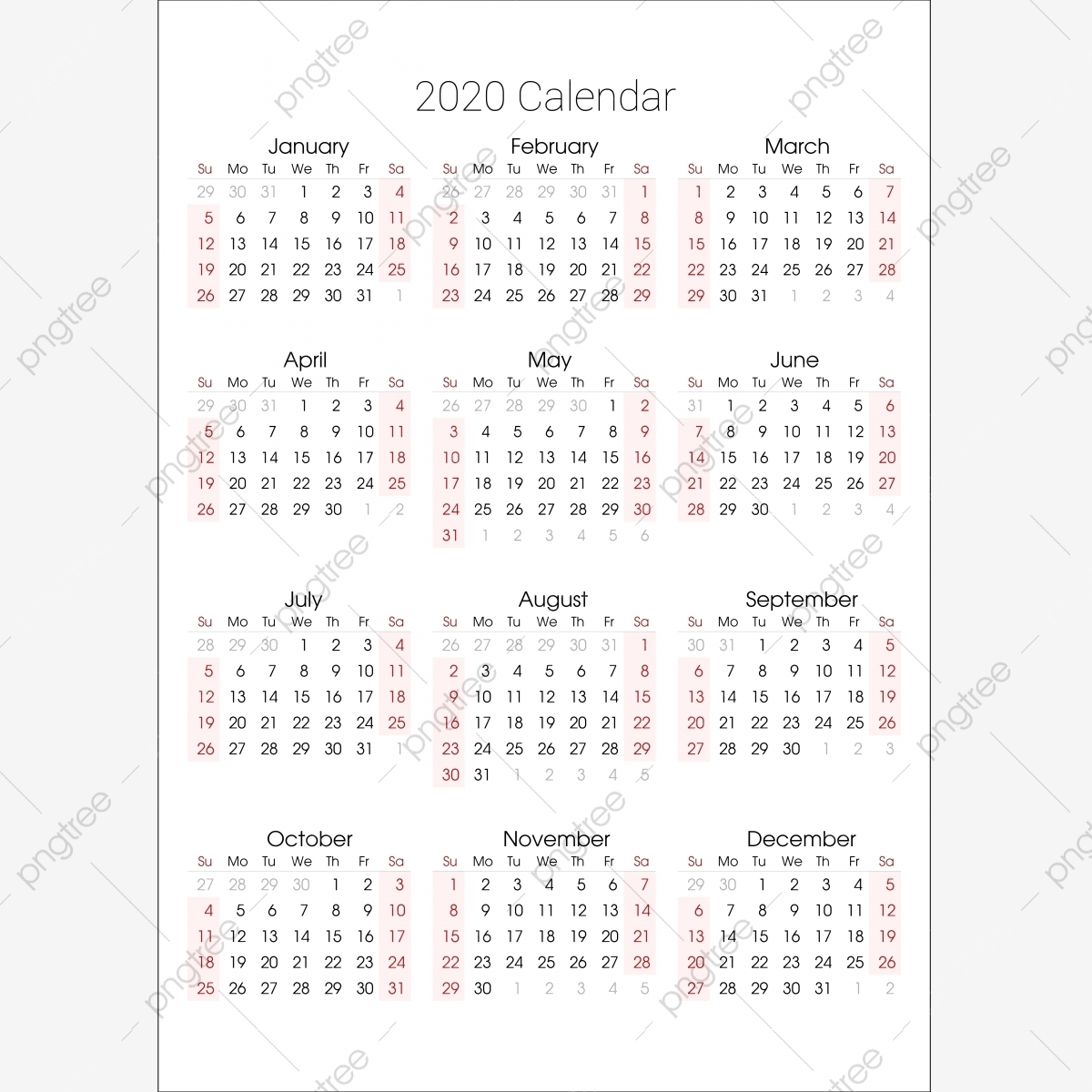 2020 Calendar Illustrator File, 2020, Calander, Calander