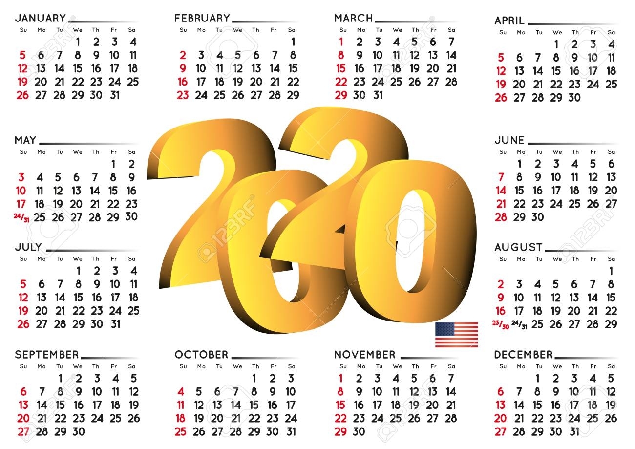 2020 Calendar In English Usa. Year 2020 Calendar. Calendar 2020