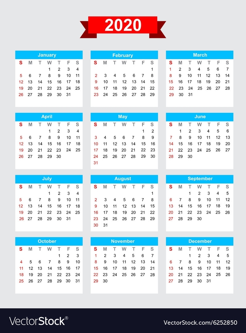 2020 Calendar Week Start Sunday