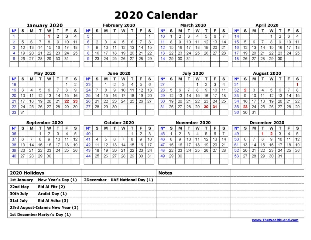 2020 Calendar With Uae Public Holidays - The Wealth Land