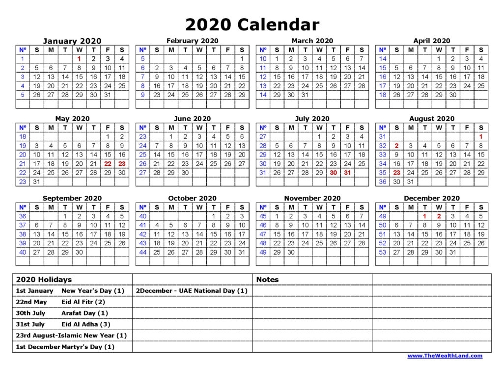 Print Calendar 2020 Uae | Month Calendar Printable