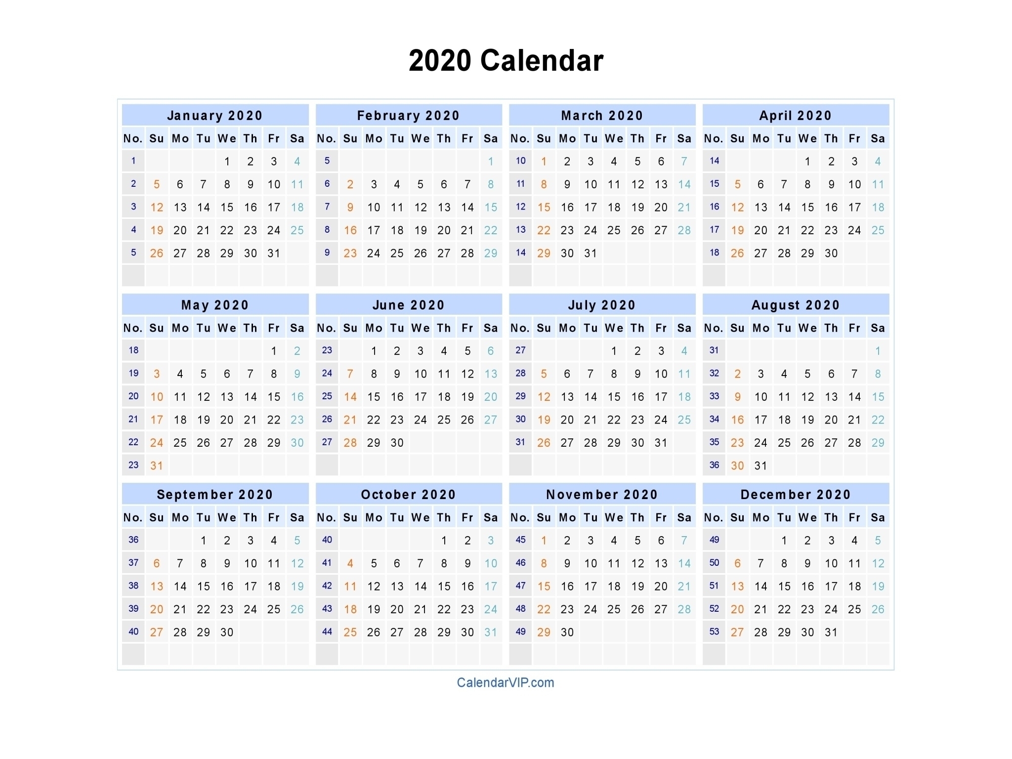 Calendar With Week Numbers 2020 | Month Calendar Printable