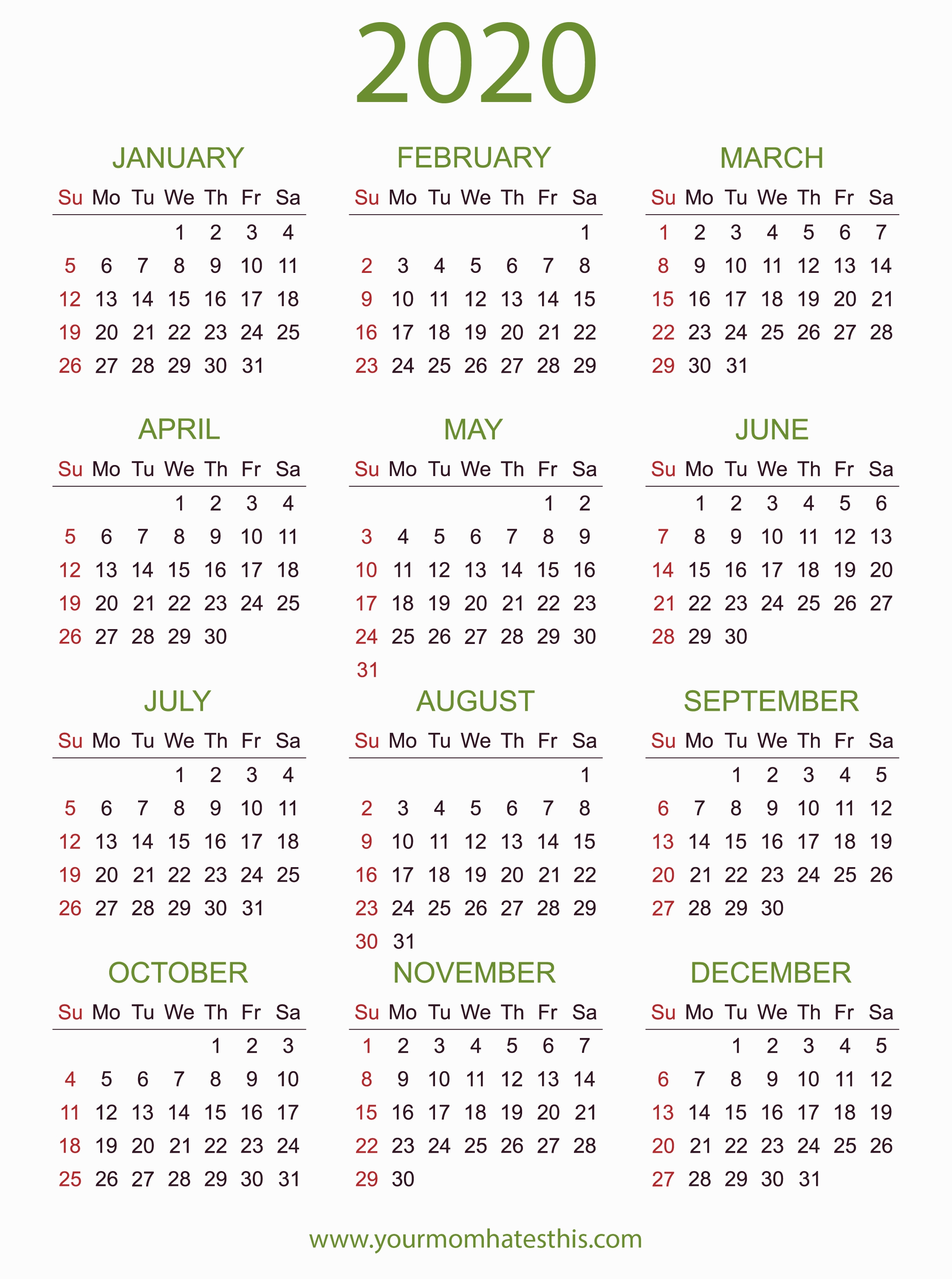 2020 Calendars In Pdf - Download Templates Of Calendar 2020
