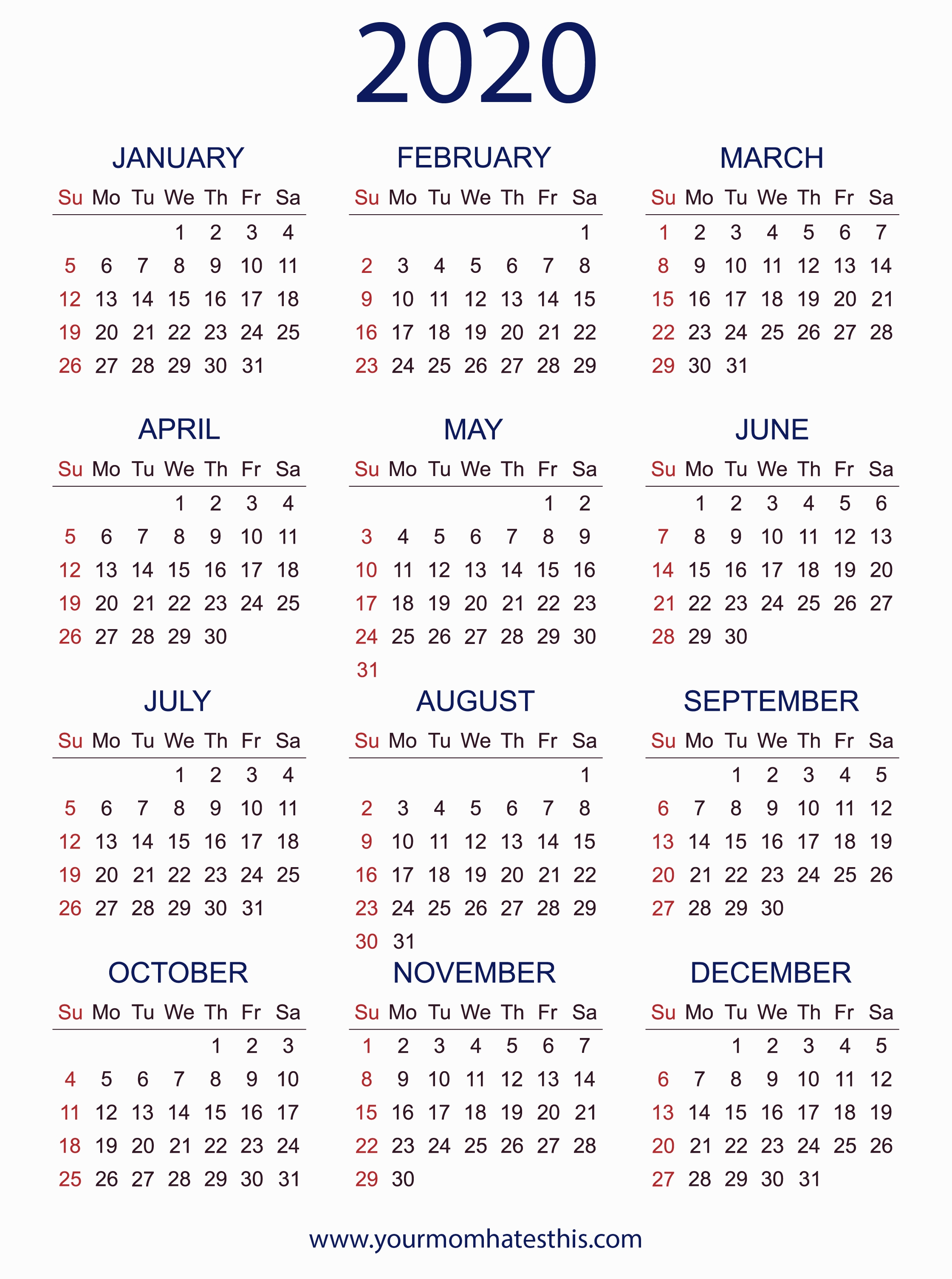 2020 Calendars In Pdf - Download Templates Of Calendar 2020