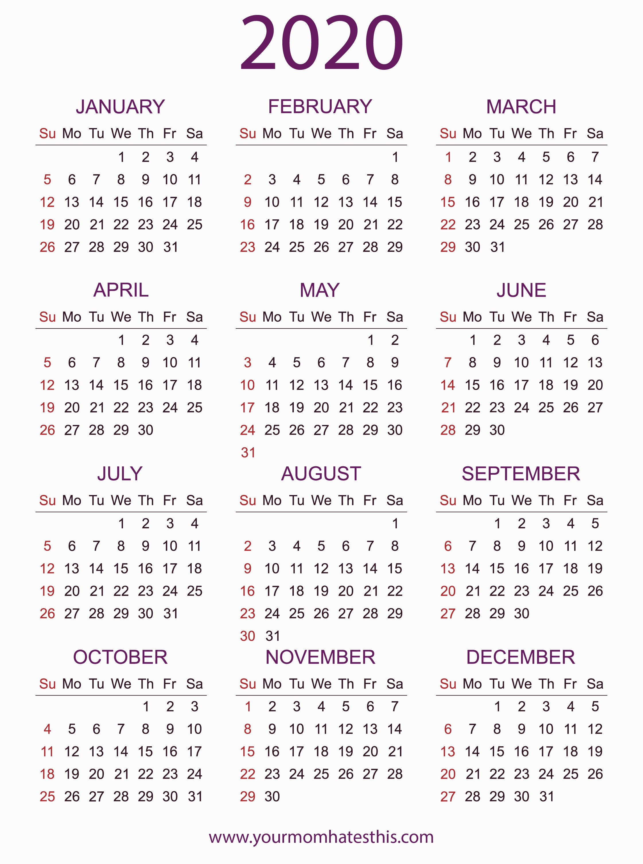 Free Printable Calendar Vertical 2020 | Month Calendar Printable