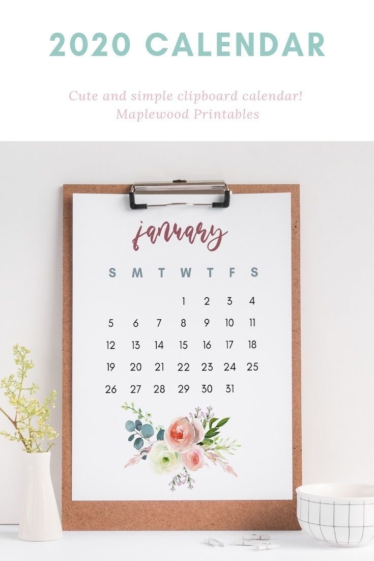 2020 Floral Calendar, Clipboard Calendar, Us Letter Size