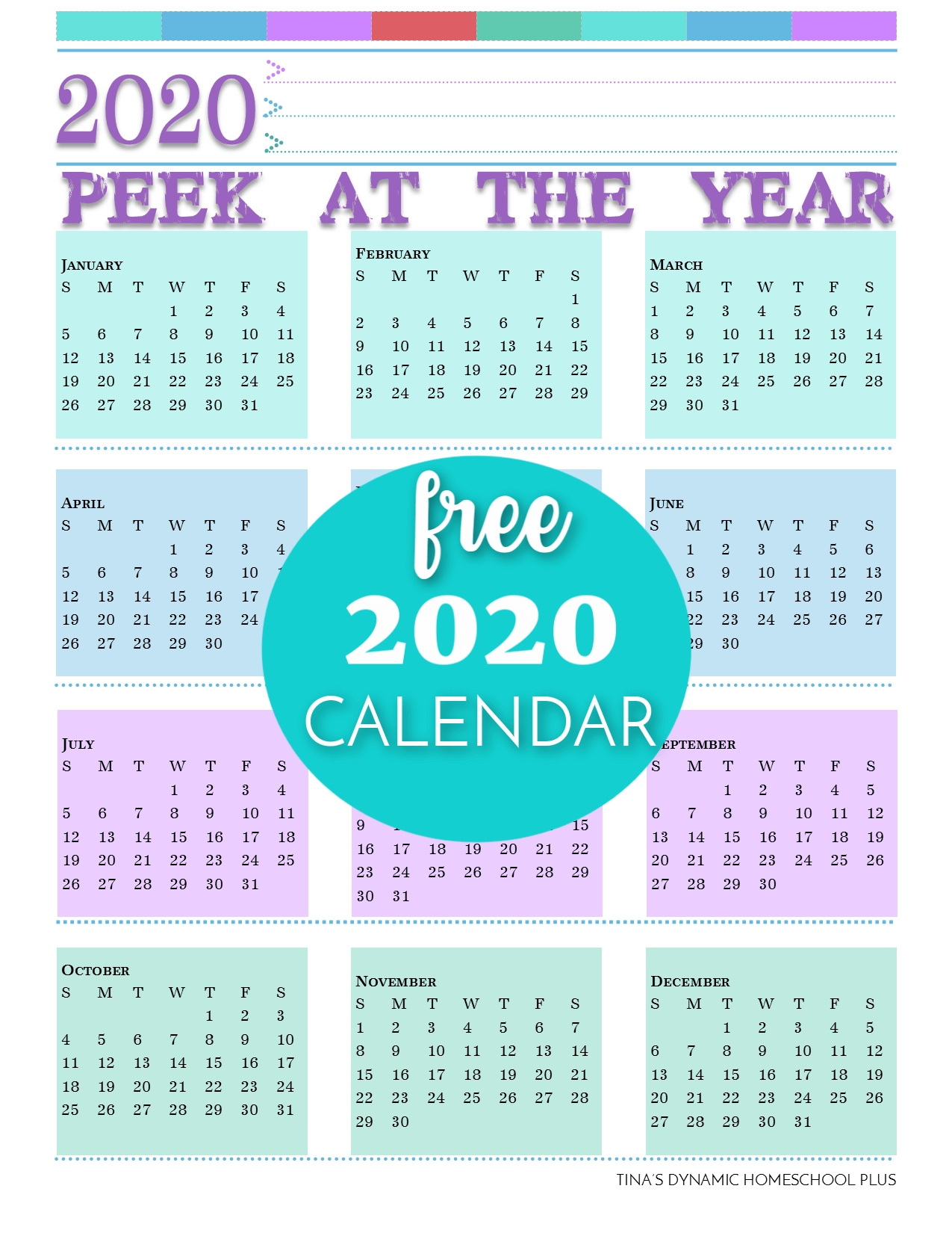 2020 Free Calendar (Add To Your Printable Homeschool Planner