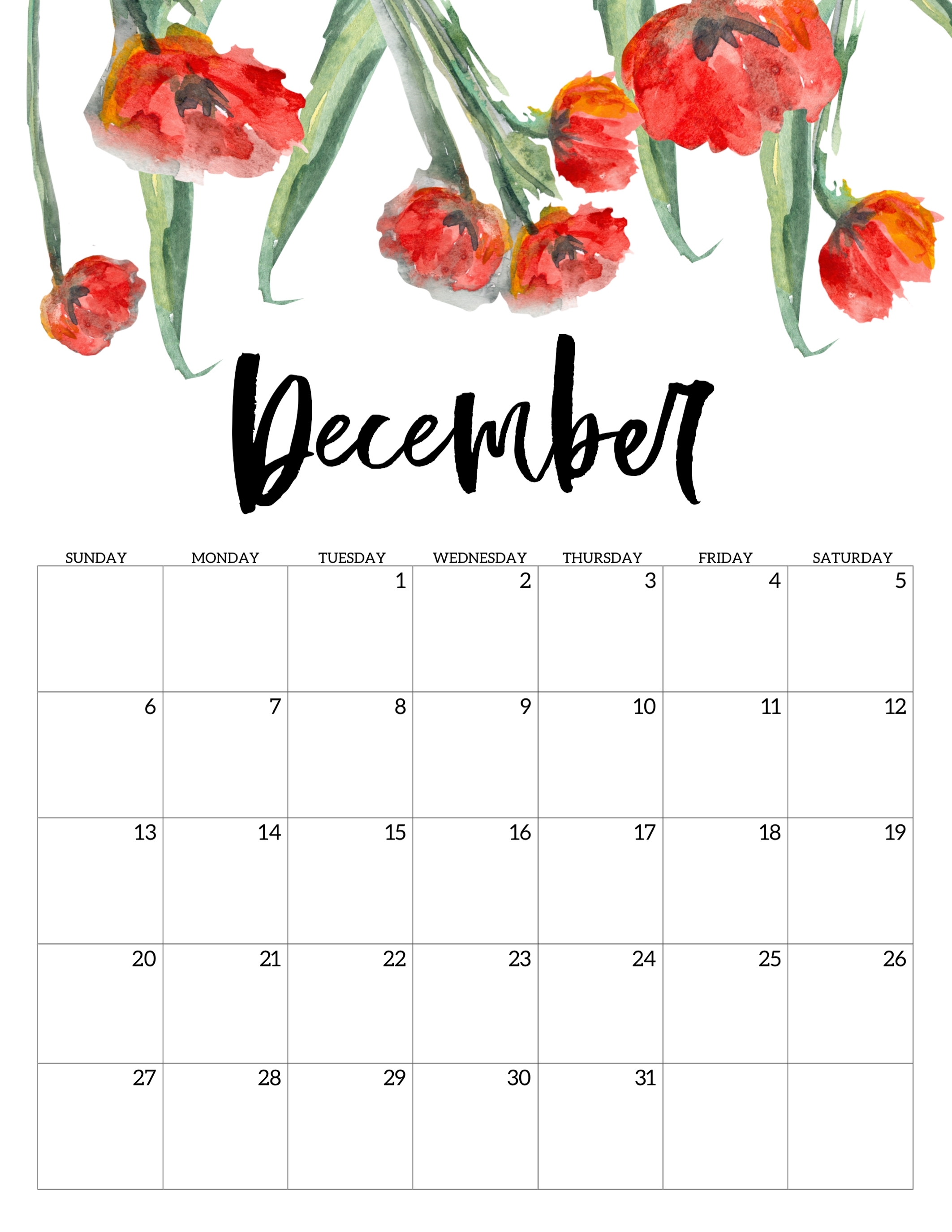 2020 Free Printable Calendar - Floral - Paper Trail Design