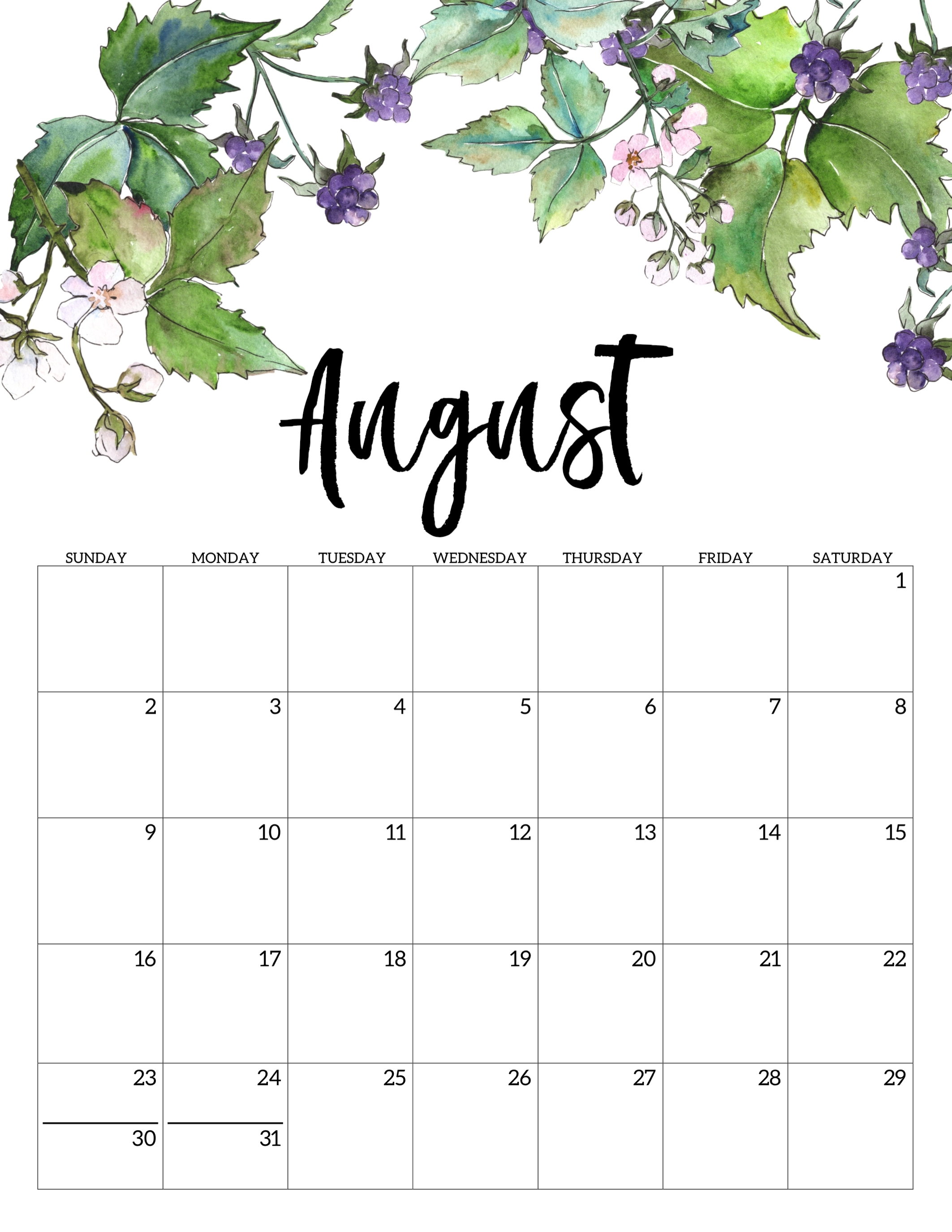 2020 Free Printable Calendar - Floral - Paper Trail Design