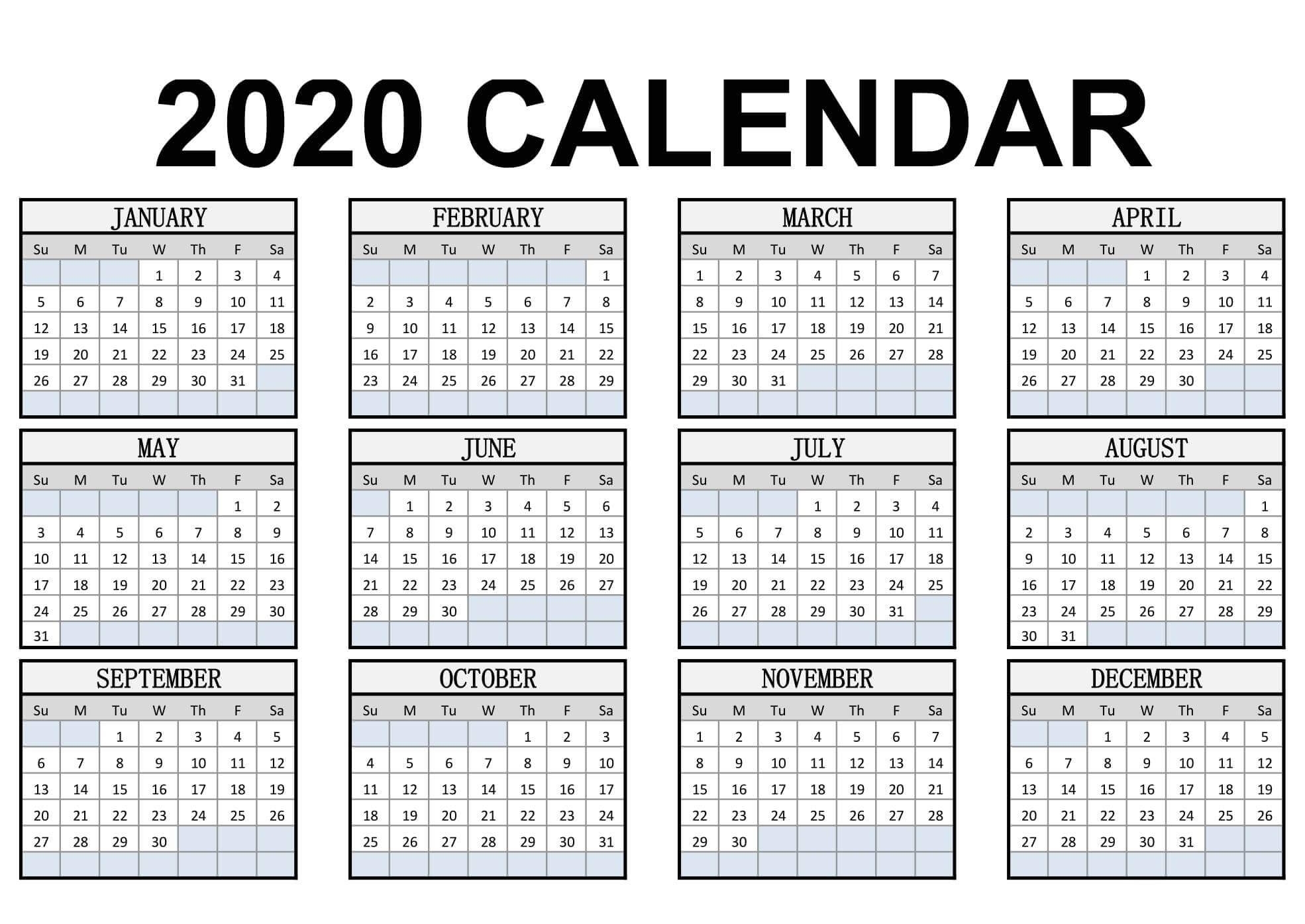 2020 Full Year Calendar - Cerno.mioduchowski