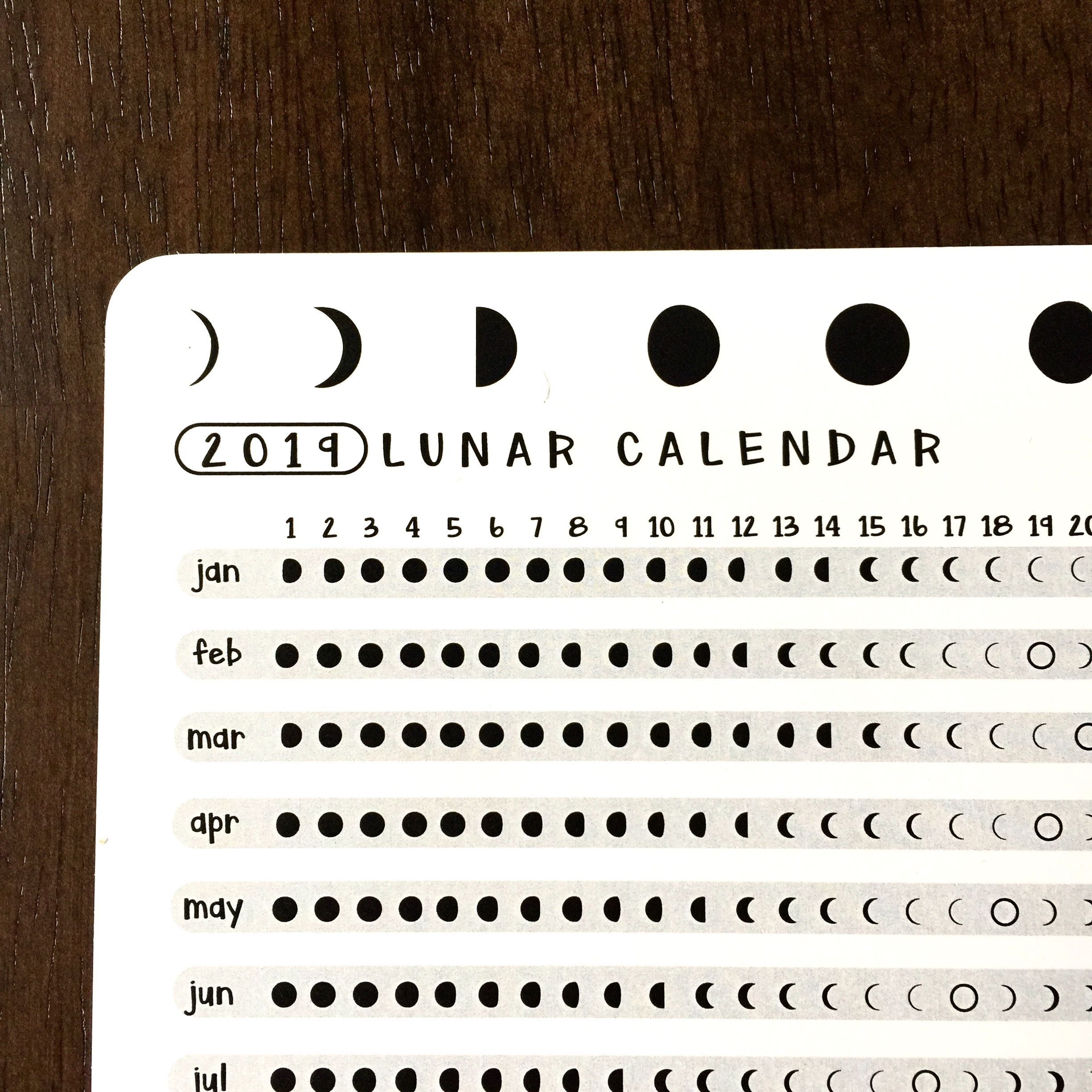 2020 Lunar Calendar Astrology Card | Bullet Journal Gifts