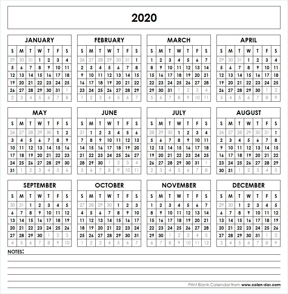 2020 Printable Calendar | Calendar 2019 Printable, Yearly