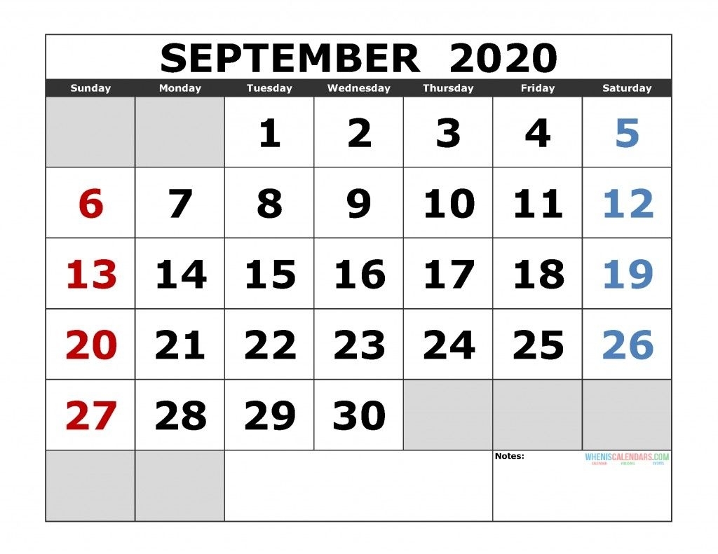 2020 Sept Calendar Printable – Delightful In Order To The