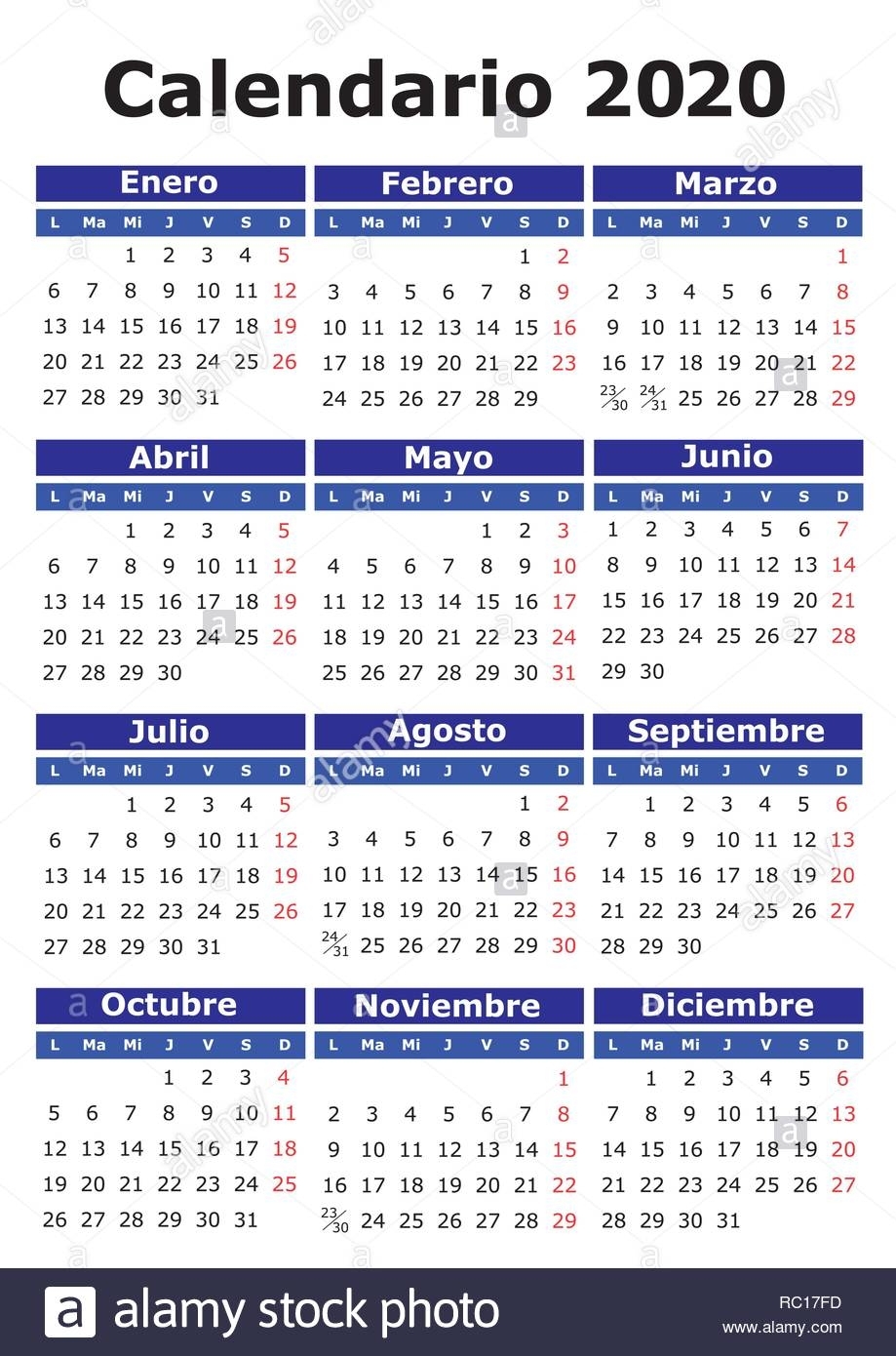 2020 Vector Calendar In Spanish. Easy For Edit And Apply