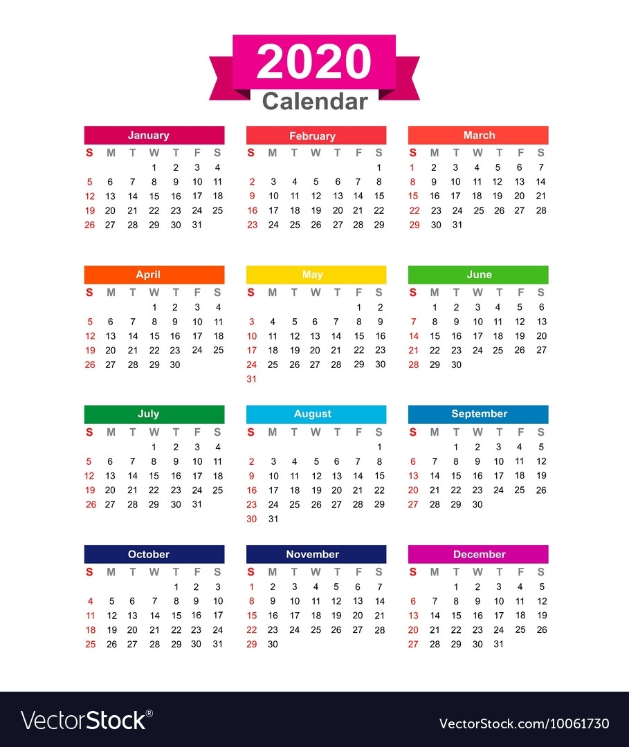 2020 Year Calendar Isolated On White Background